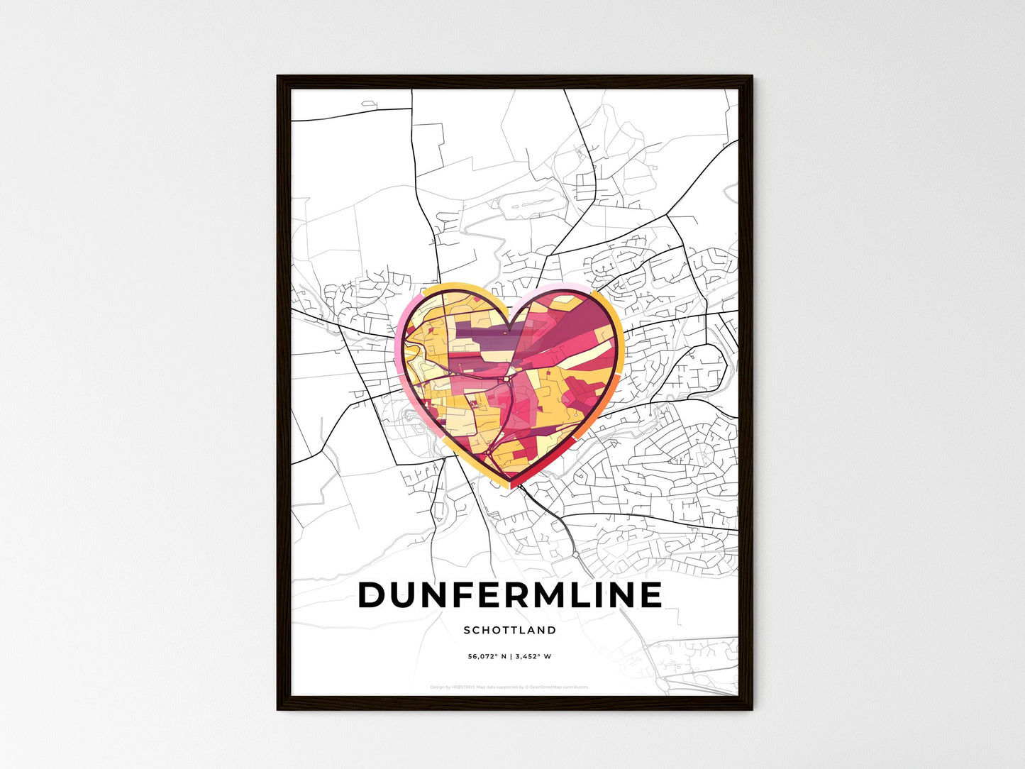 Dunfermline Scotland wedding art map with heart icon