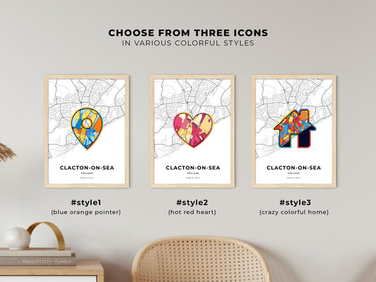 Clacton-On-Sea England maps with colorful icons