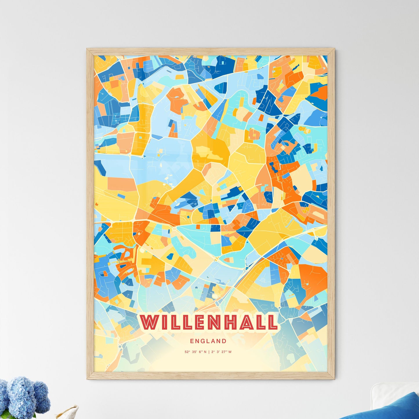 Colorful WILLENHALL ENGLAND Fine Art Map Blue Orange