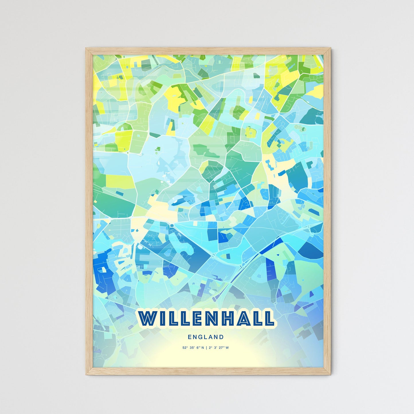 Colorful WILLENHALL ENGLAND Fine Art Map Cool Blue