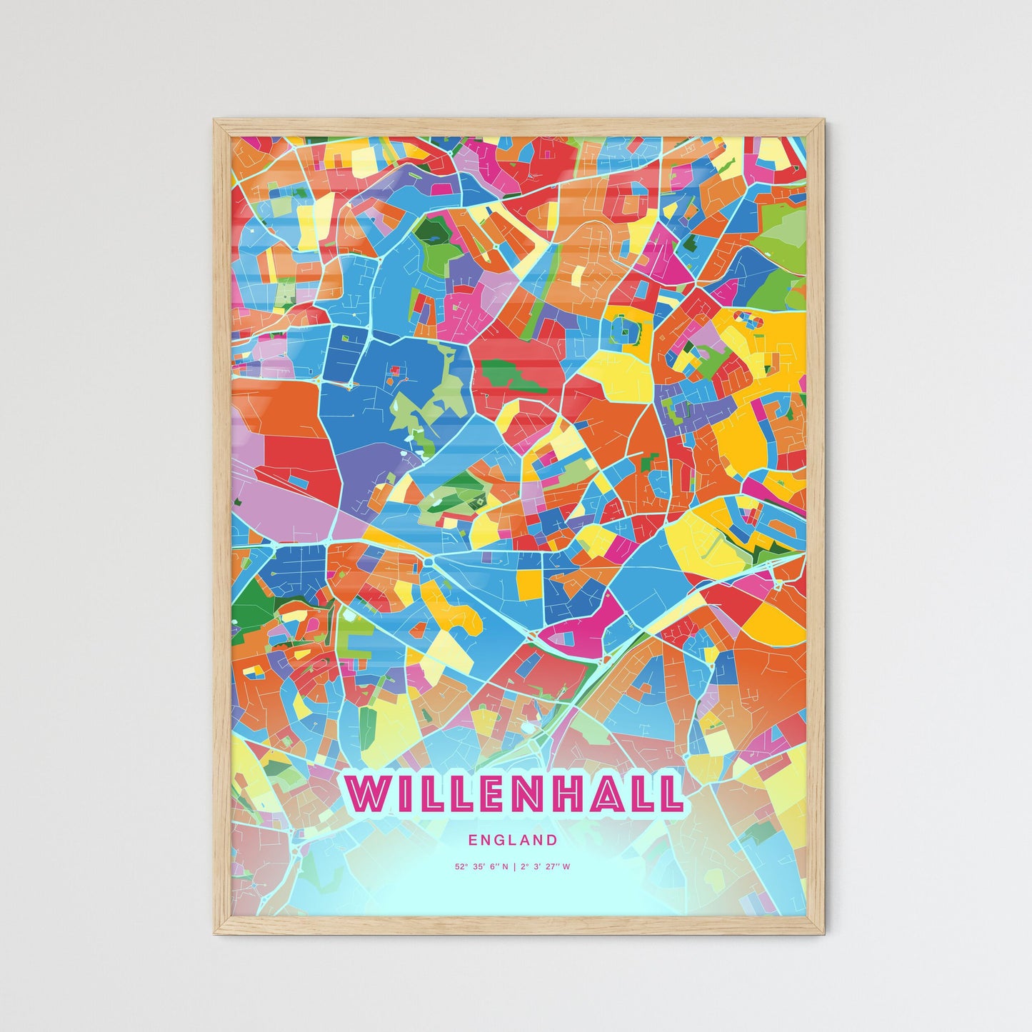 Colorful WILLENHALL ENGLAND Fine Art Map Crazy Colors