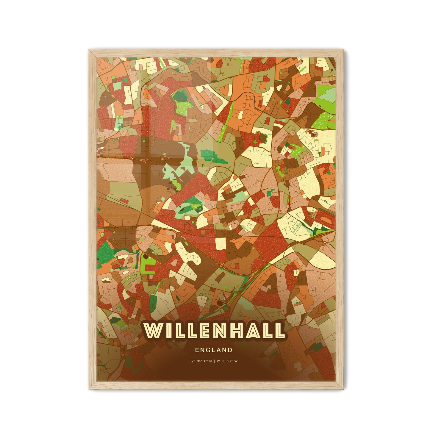 Colorful WILLENHALL ENGLAND Fine Art Map Farmhouse