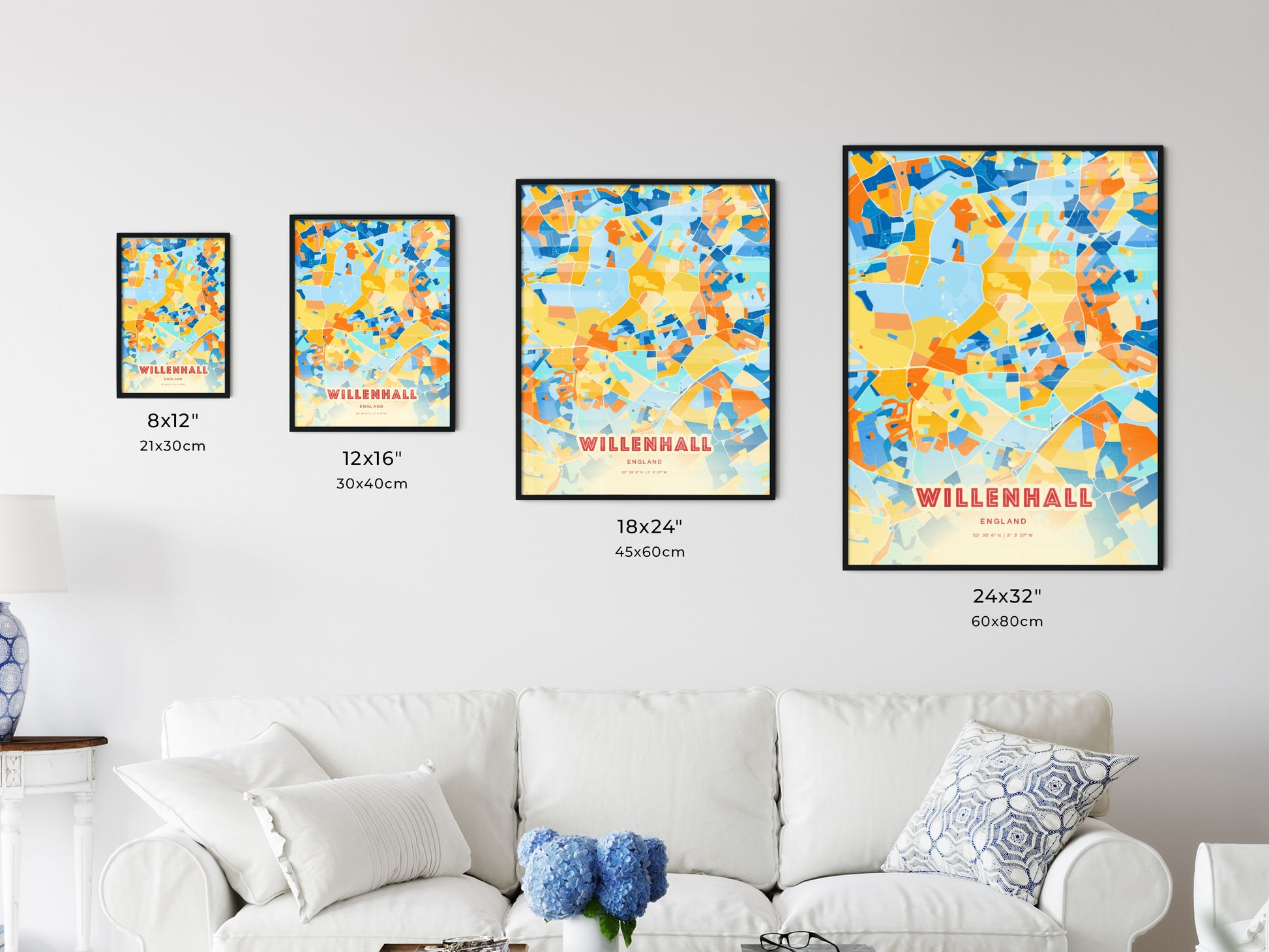 Colorful WILLENHALL ENGLAND Fine Art Map Blue Orange