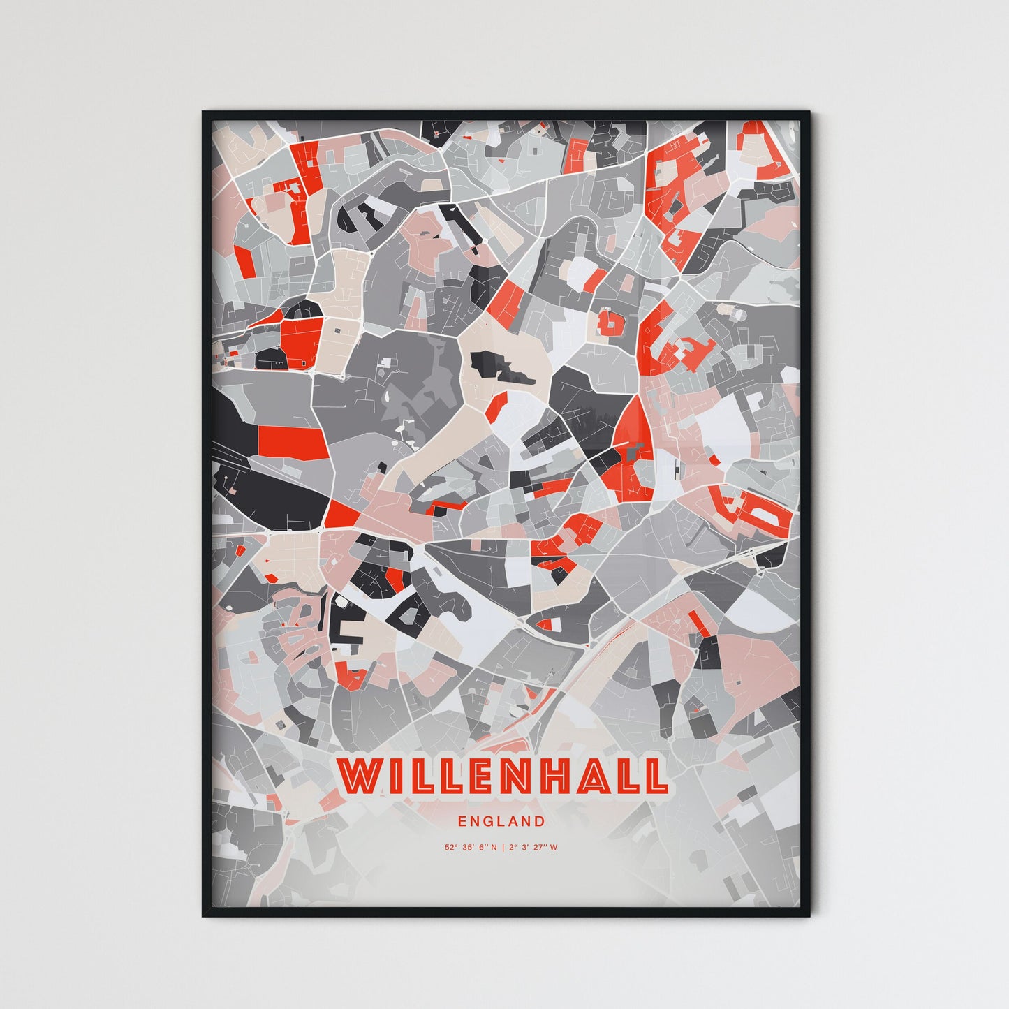 Colorful WILLENHALL ENGLAND Fine Art Map Modern