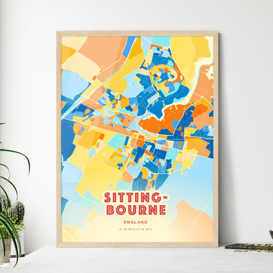 Colorful SITTINGBOURNE ENGLAND Fine Art Map Blue Orange