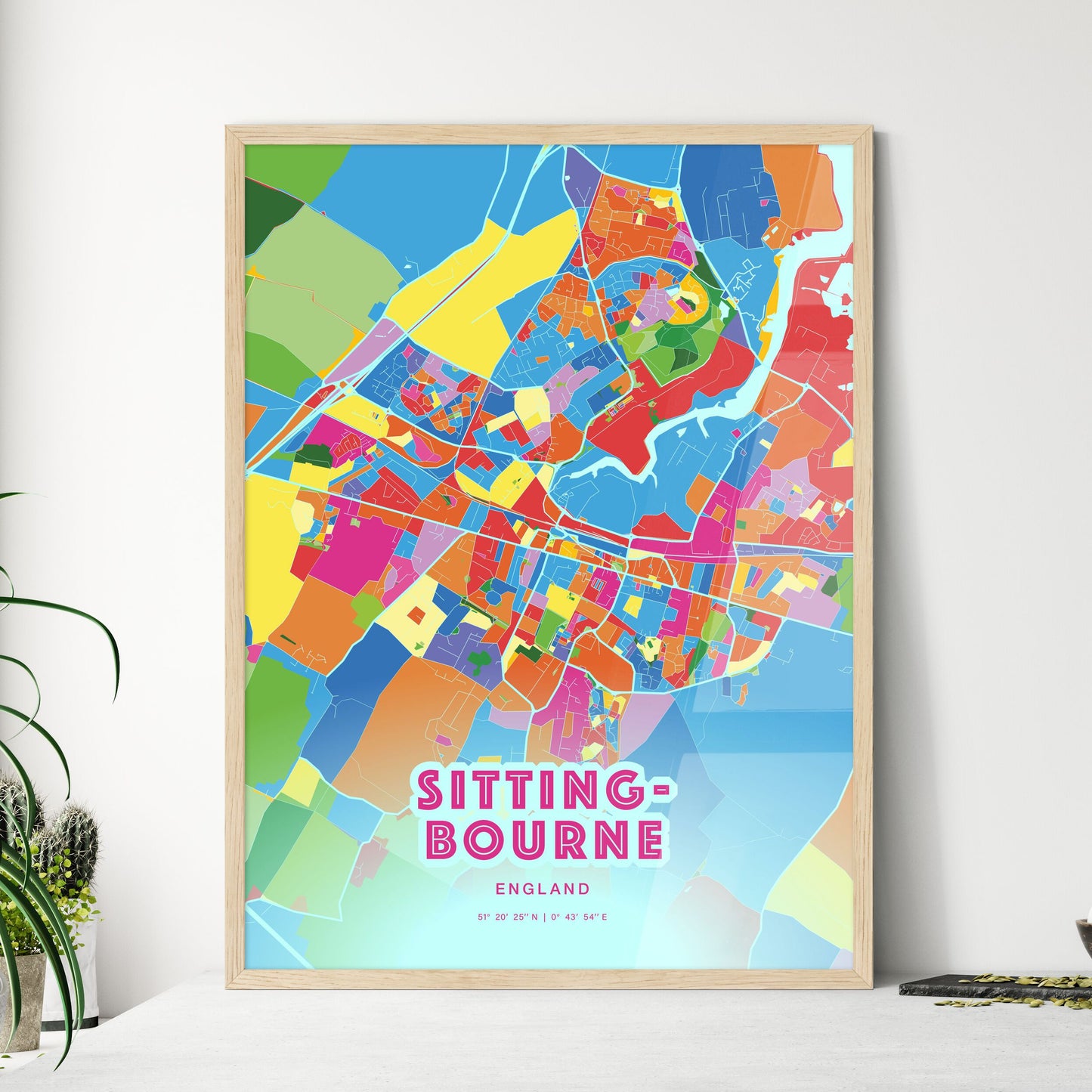 Colorful SITTINGBOURNE ENGLAND Fine Art Map Crazy Colors