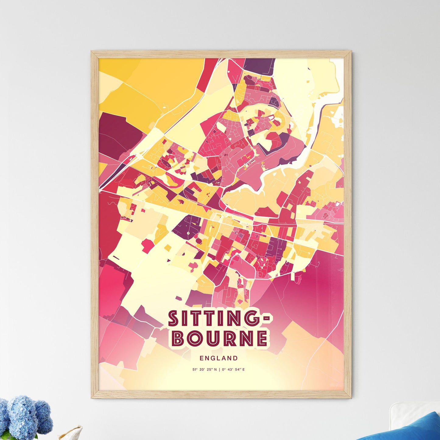 Colorful SITTINGBOURNE ENGLAND Fine Art Map Hot Red