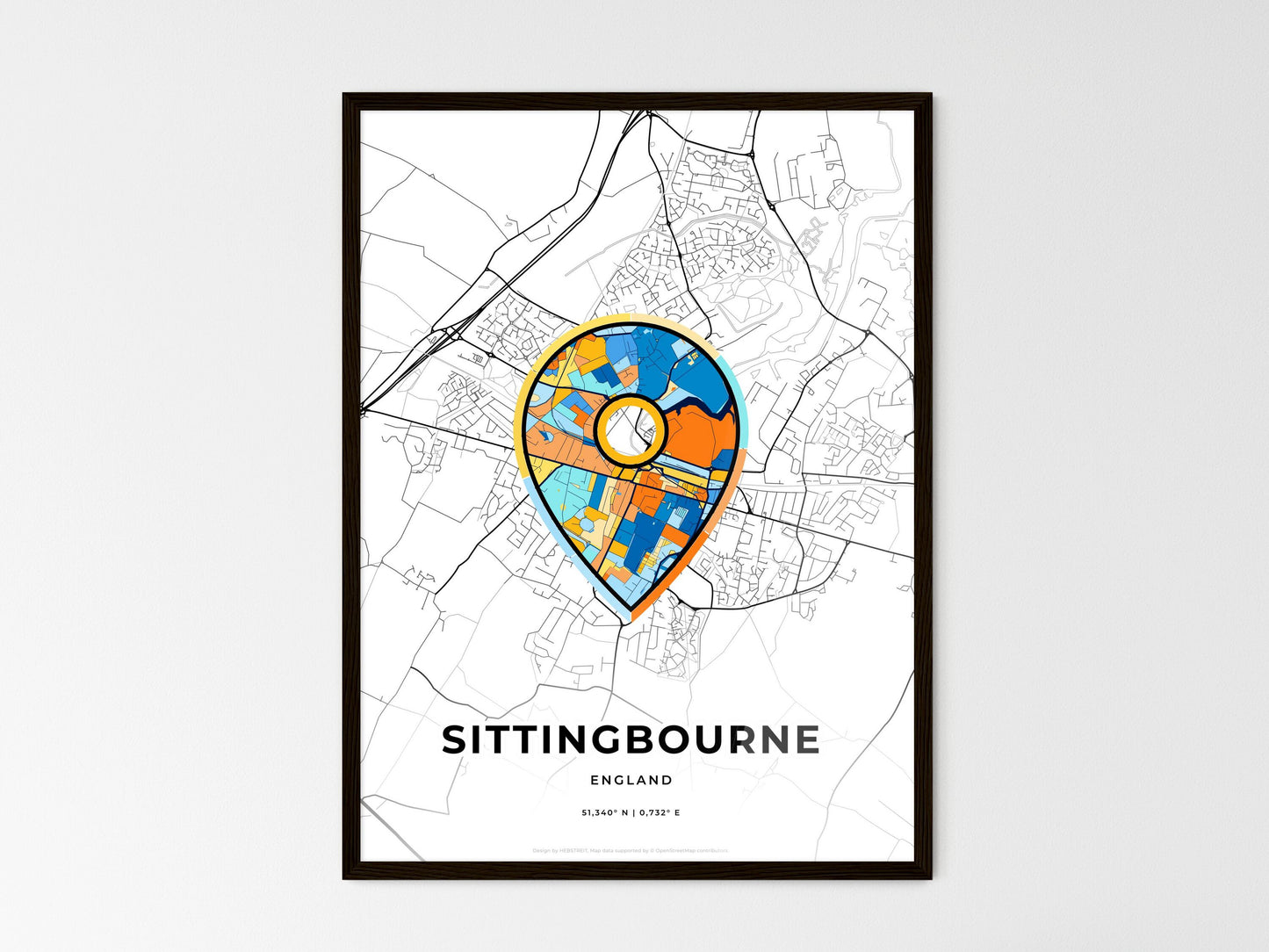 Sittingbourne England wedding art map with pointer icon