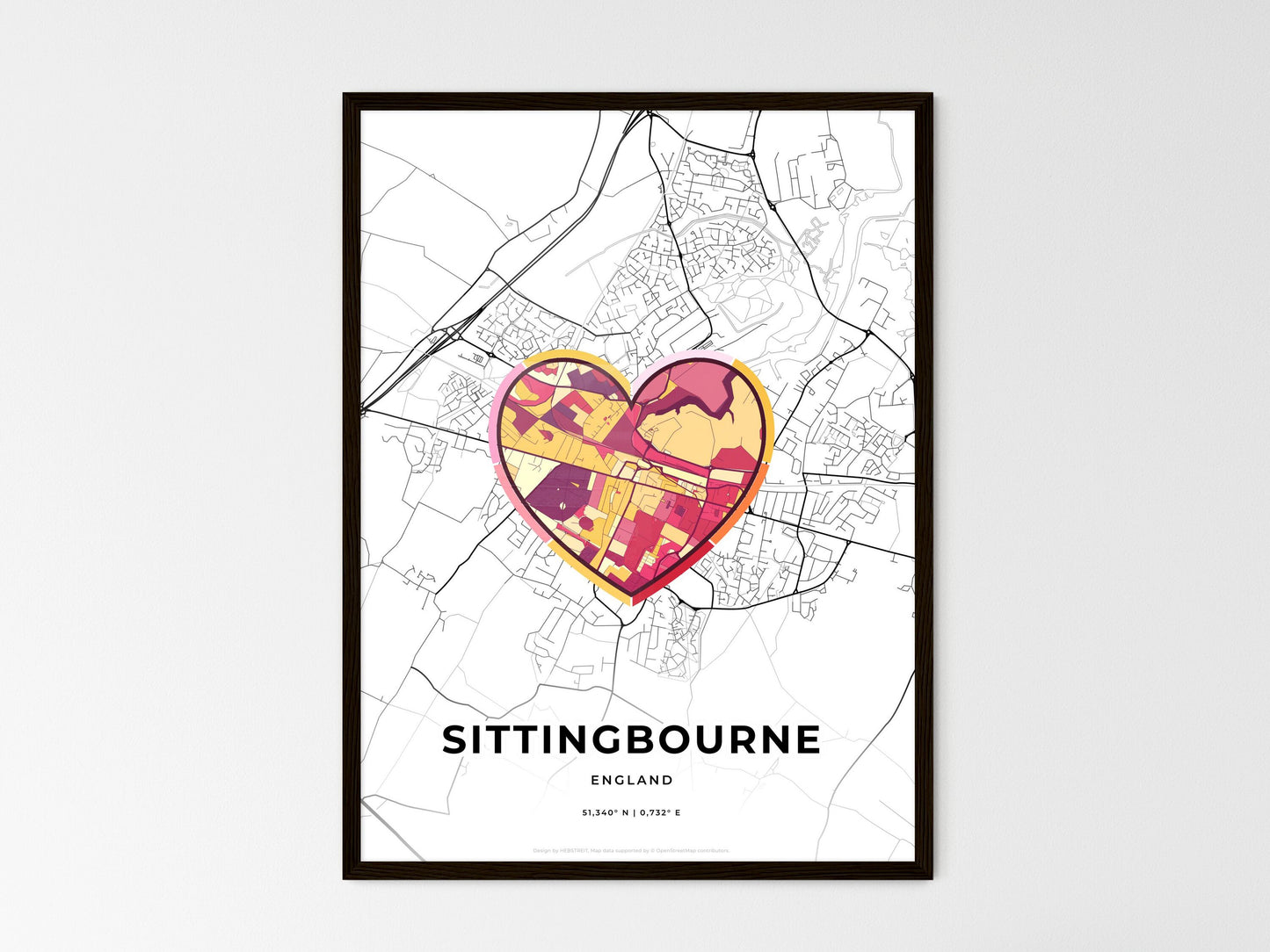 Sittingbourne England wedding art map with heart icon