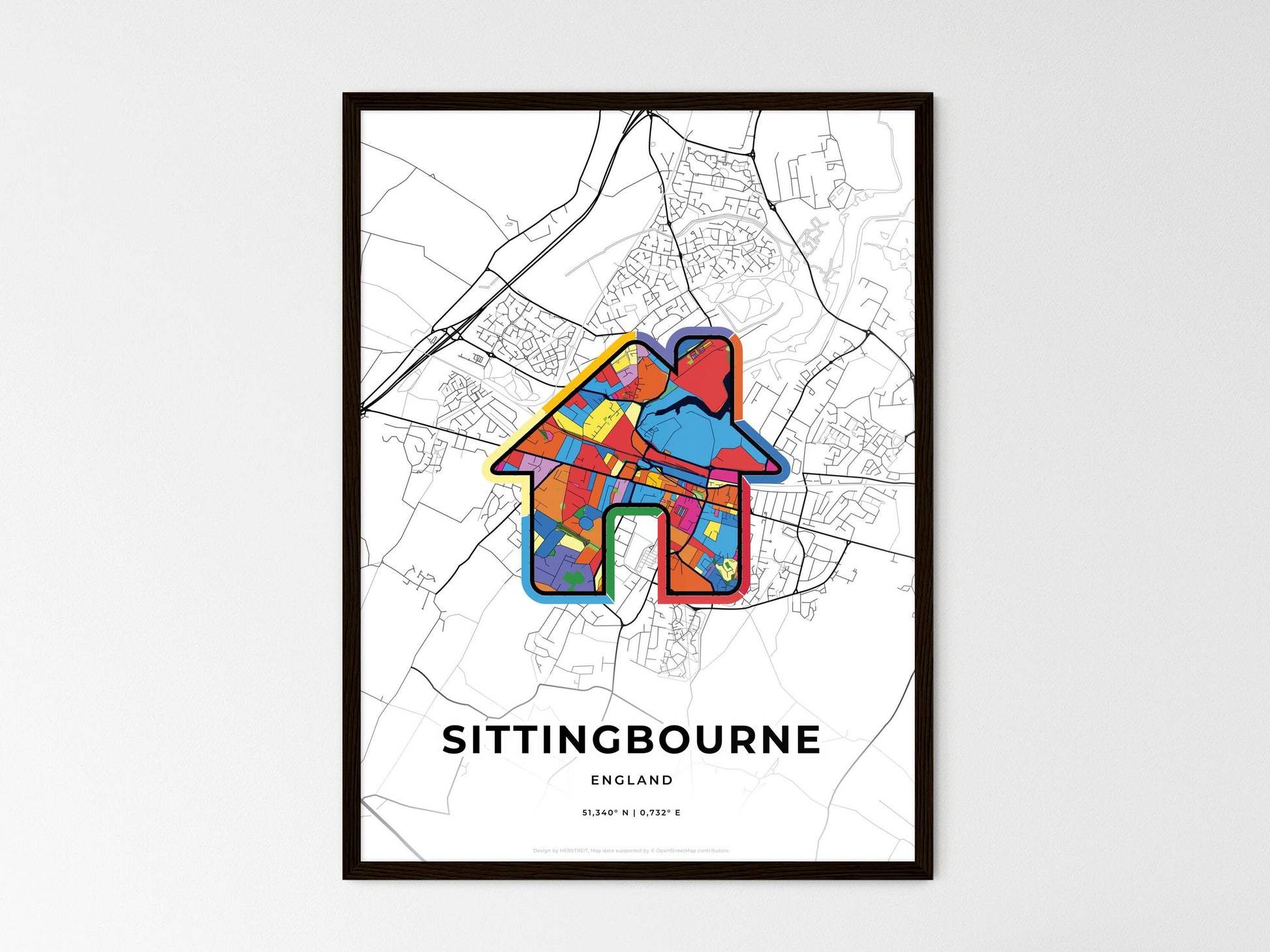 SITTINGBOURNE ENGLAND minimal art map with a colorful icon. Where it all began, Couple map gift. Style 3