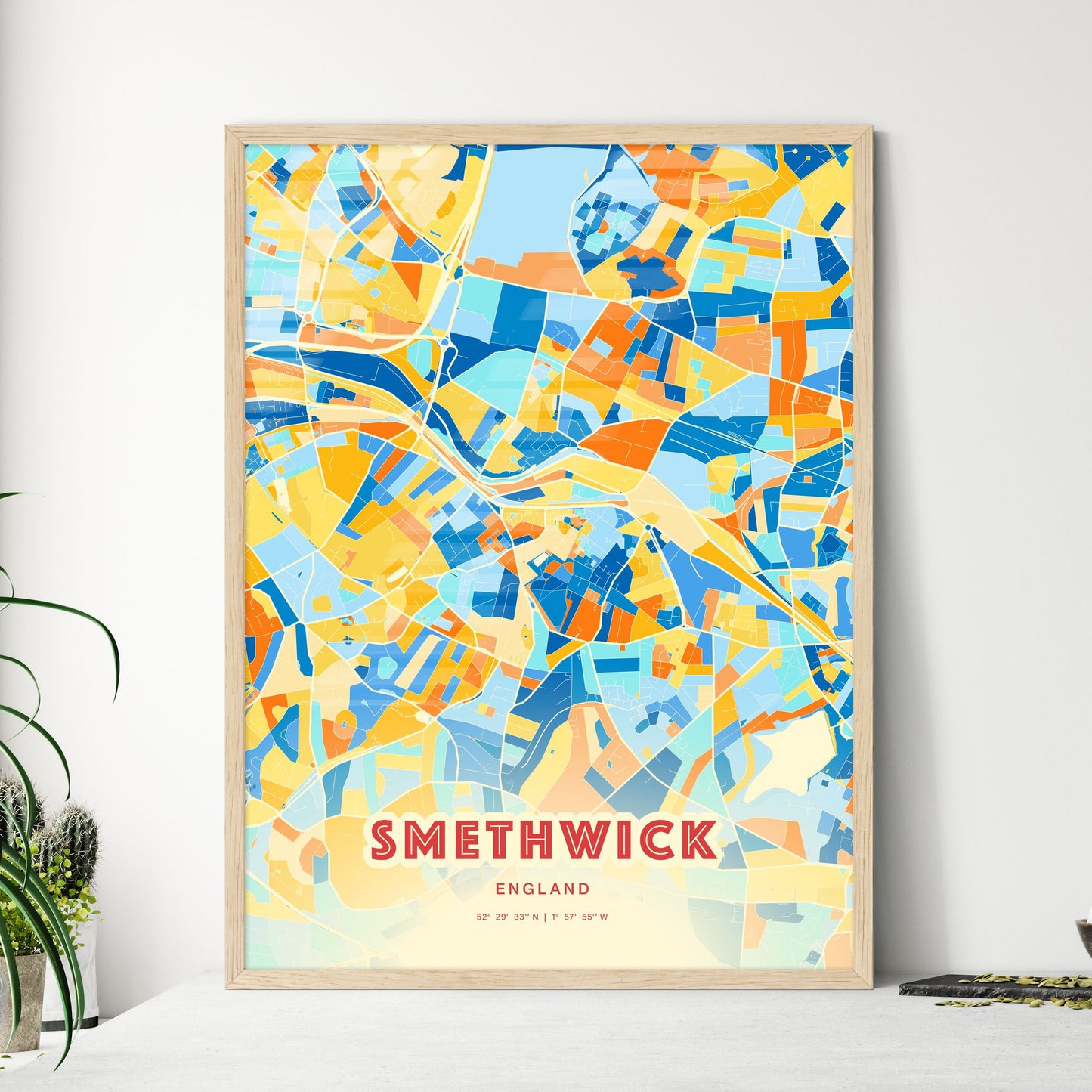 Colorful SMETHWICK ENGLAND Fine Art Map Blue Orange