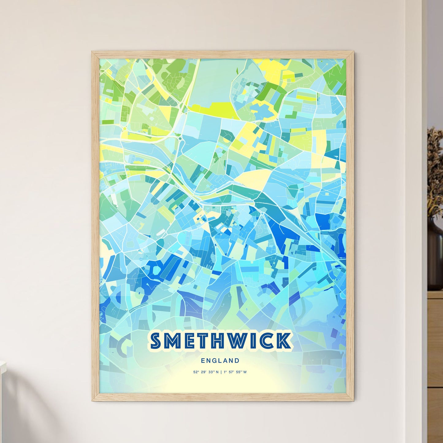 Colorful SMETHWICK ENGLAND Fine Art Map Cool Blue