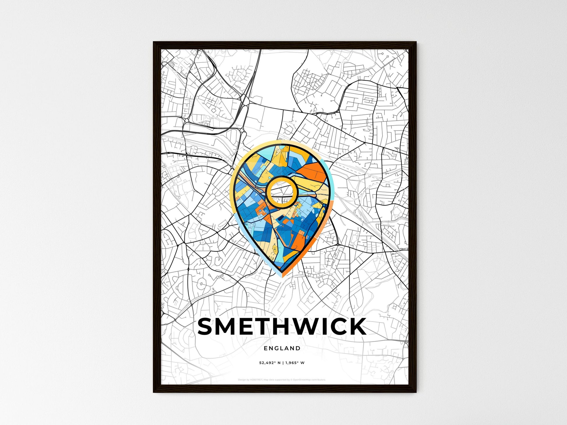 Smethwick England wedding art map with pointer icon