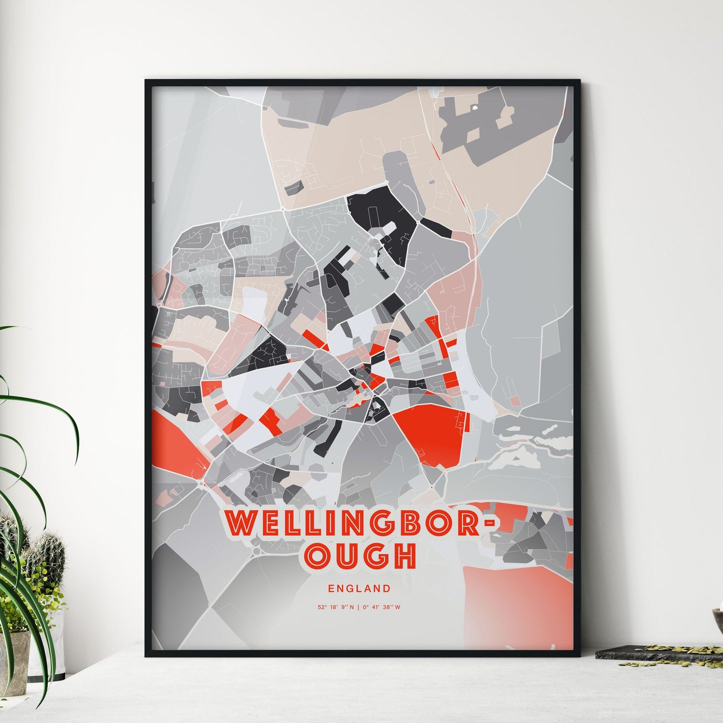 Colorful WELLINGBOROUGH ENGLAND Fine Art Map Modern