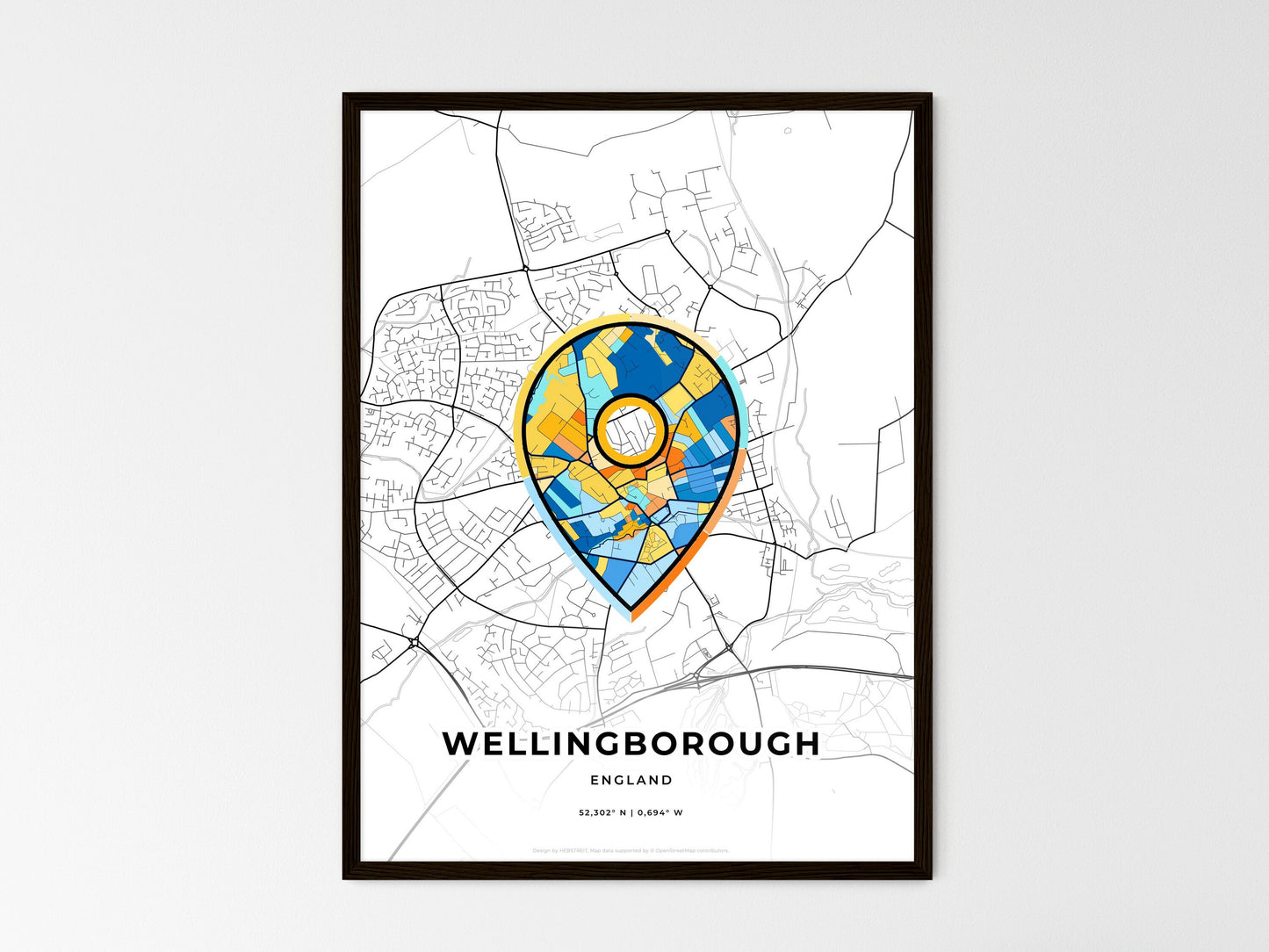 Wellingborough England wedding art map with pointer icon