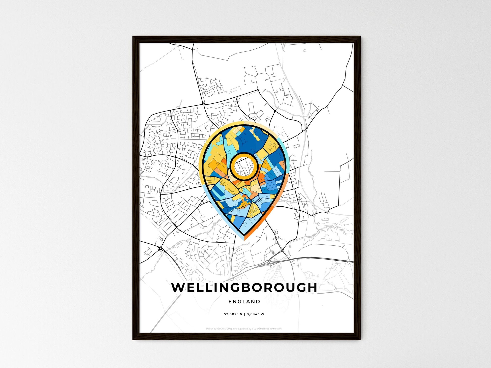 Wellingborough England wedding art map with pointer icon