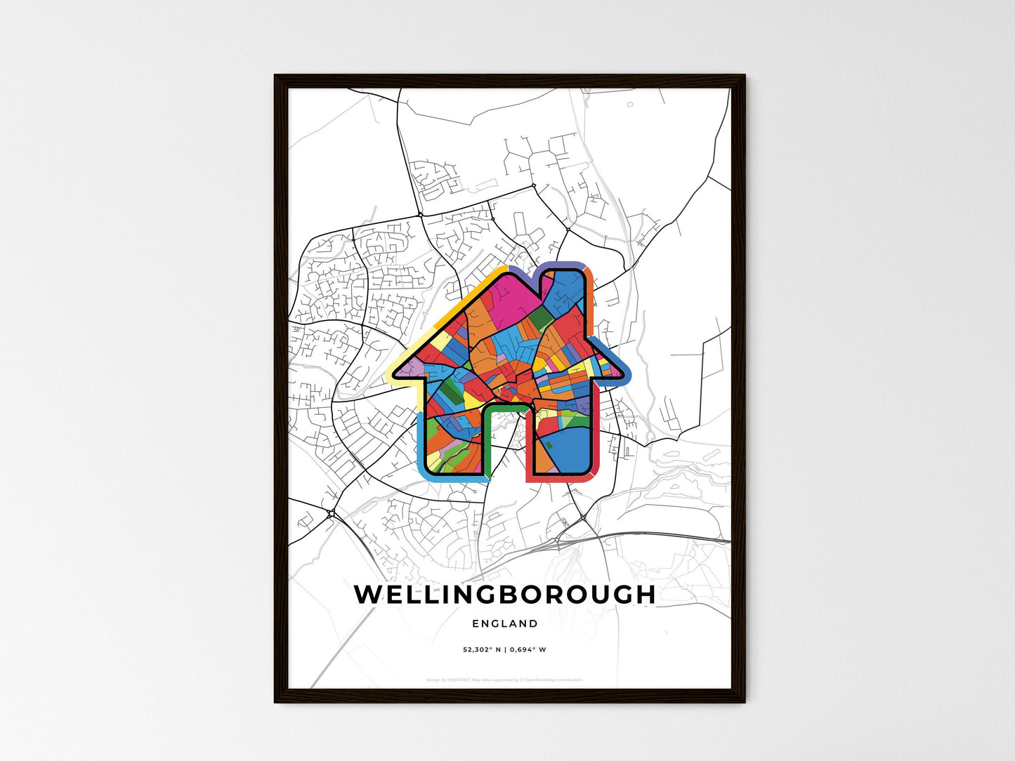 Wellingborough England wedding art map with home icon