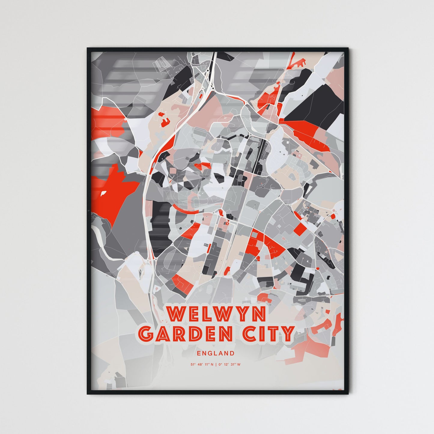 Colorful WELWYN GARDEN CITY ENGLAND Fine Art Map Modern