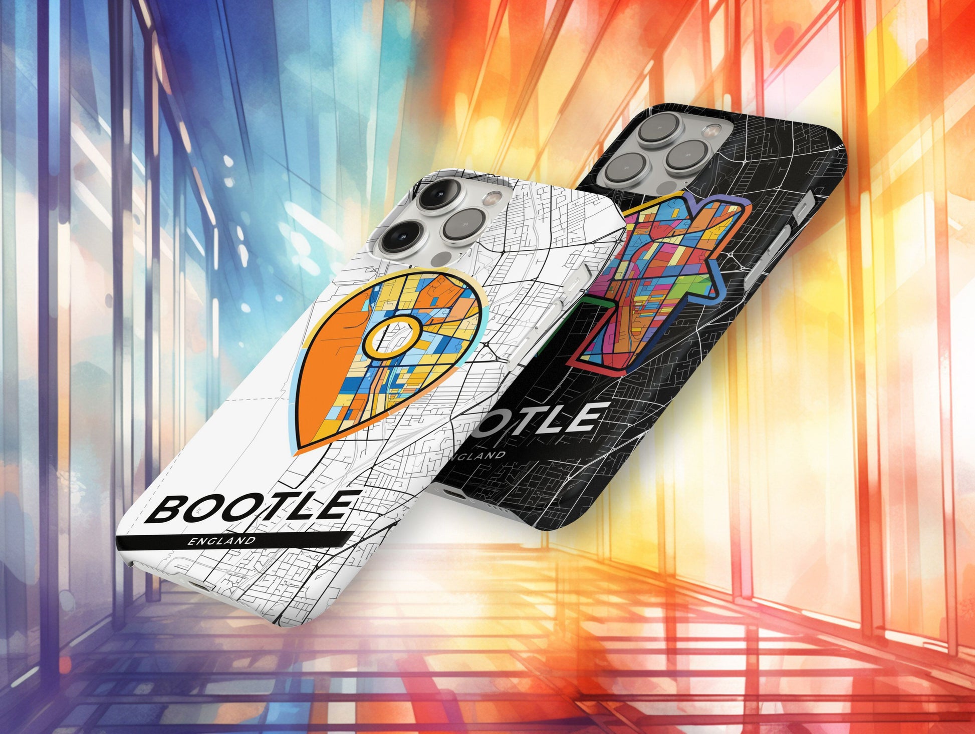 Bootle England slim phone case with colorful icon. Birthday, wedding or housewarming gift. Couple match cases.