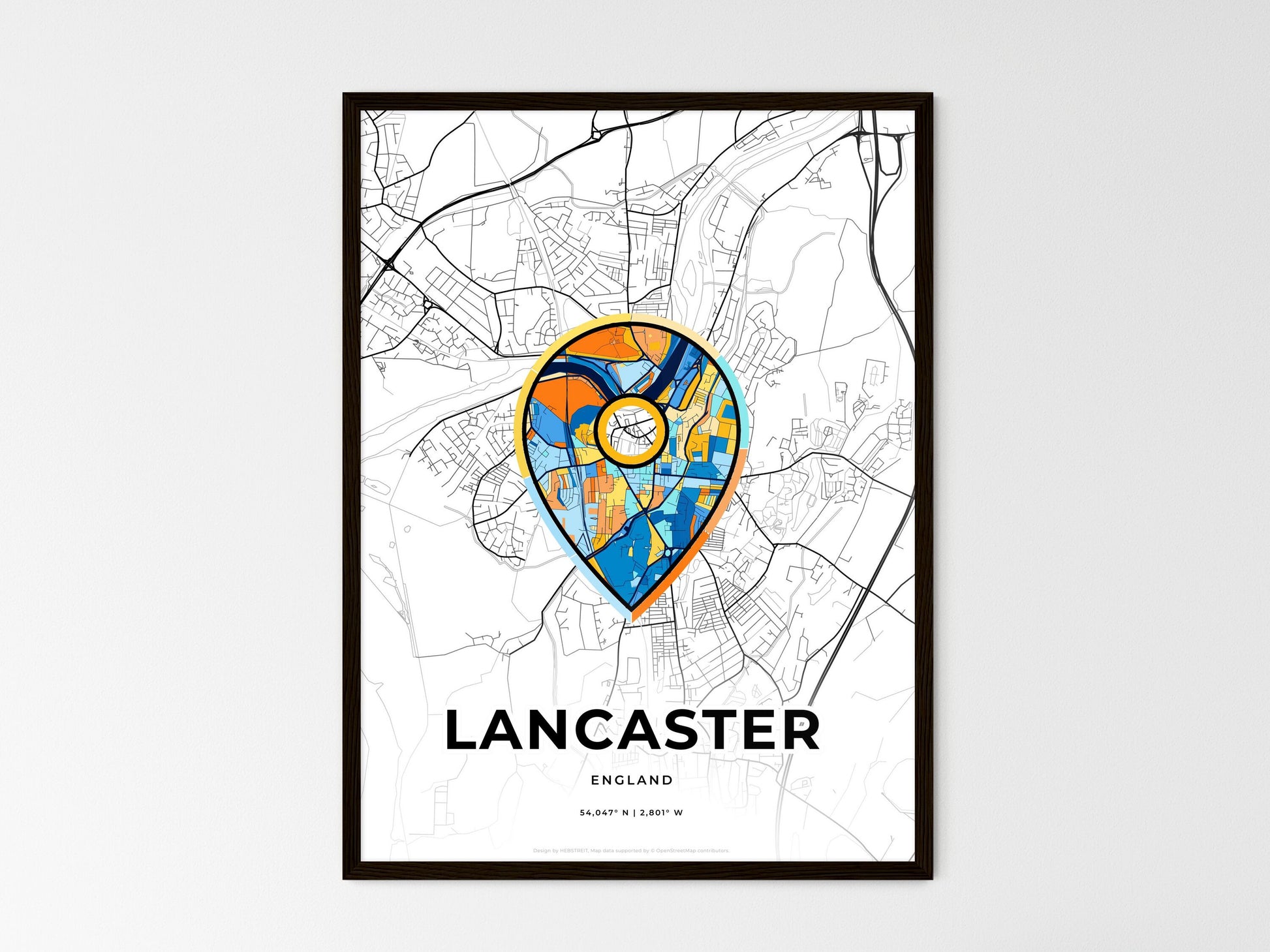 Lancaster England wedding art map with pointer icon