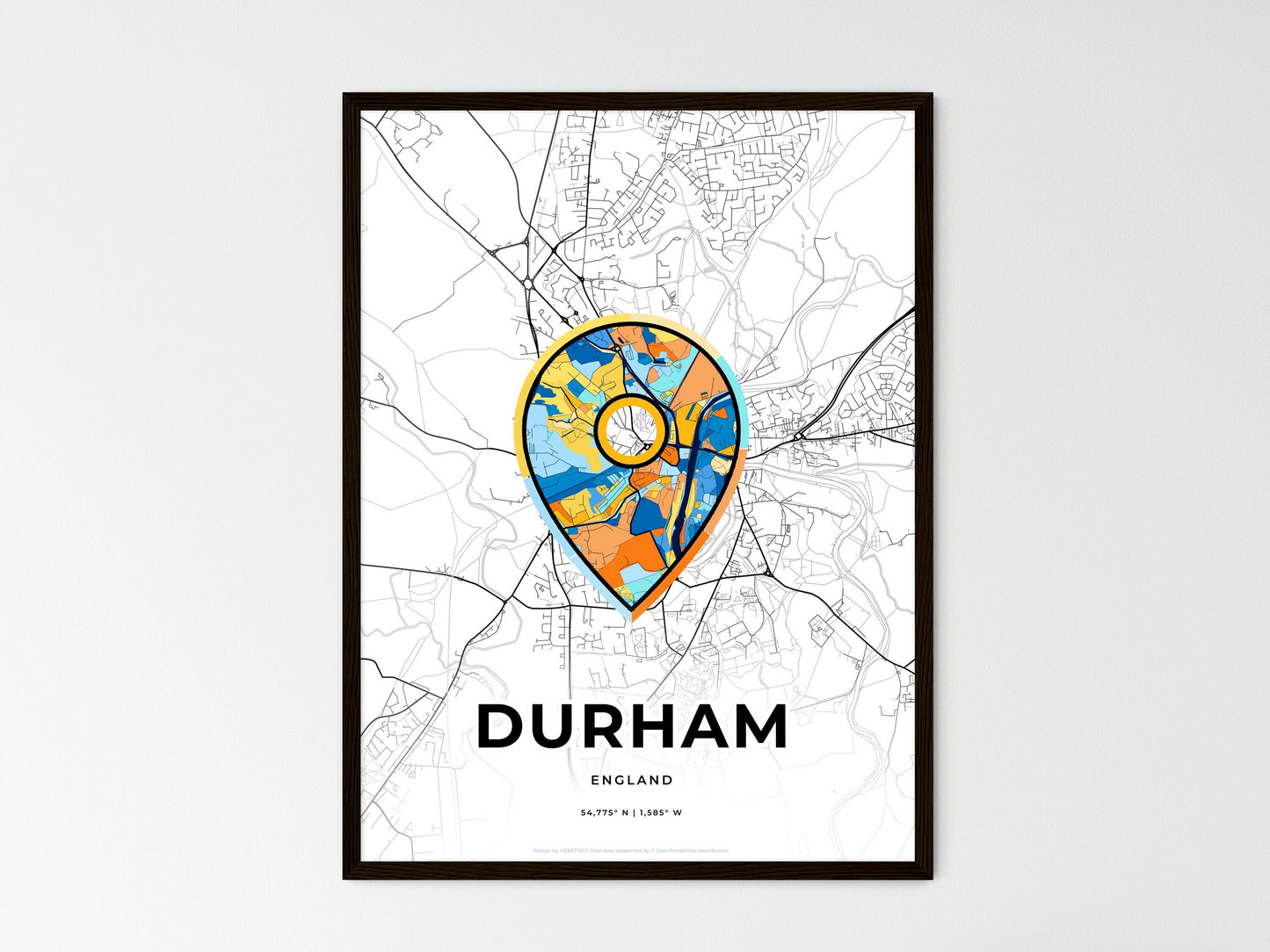 Durham England wedding art map with pointer icon