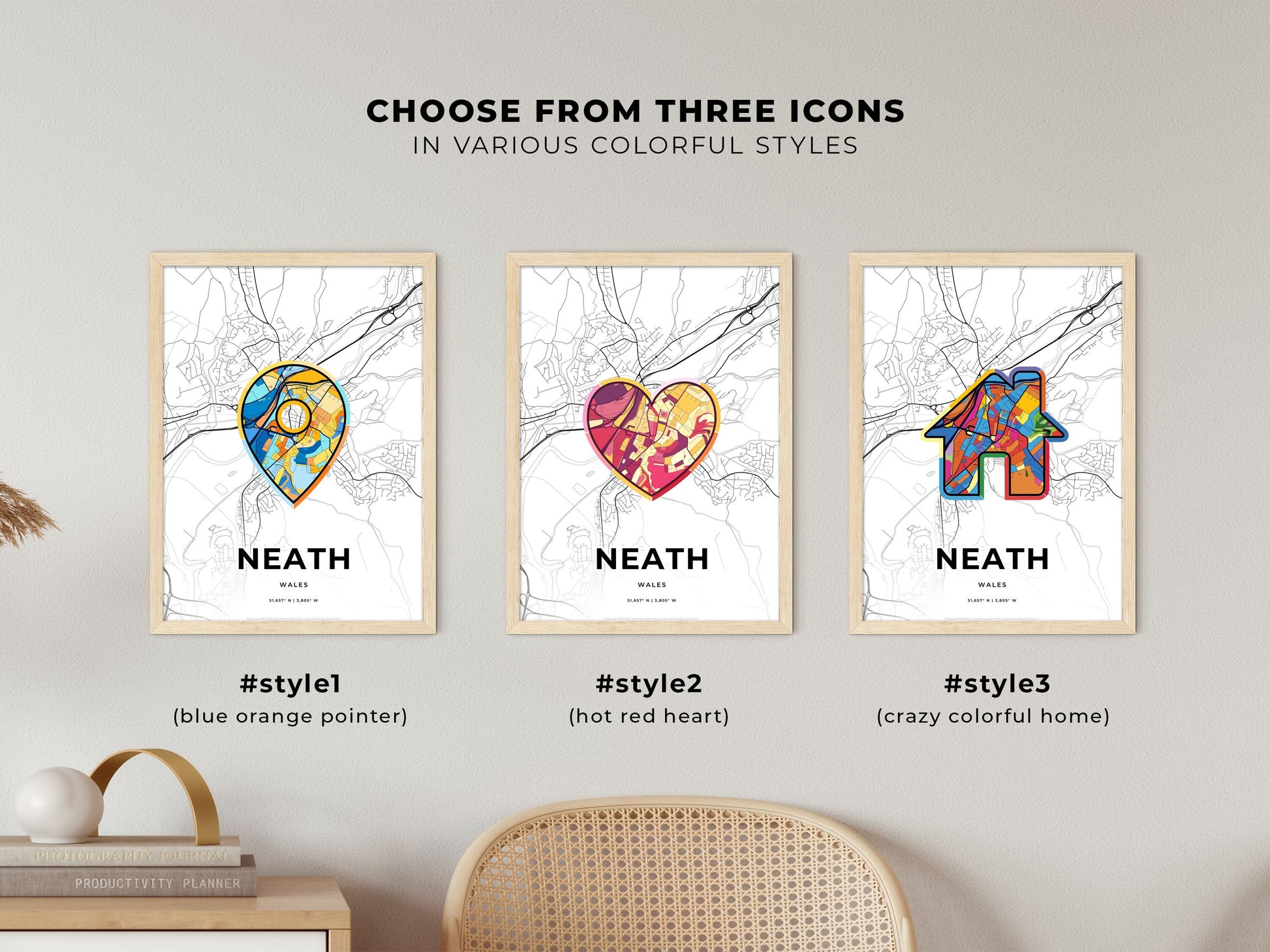 Neath Wales maps with colorful icons