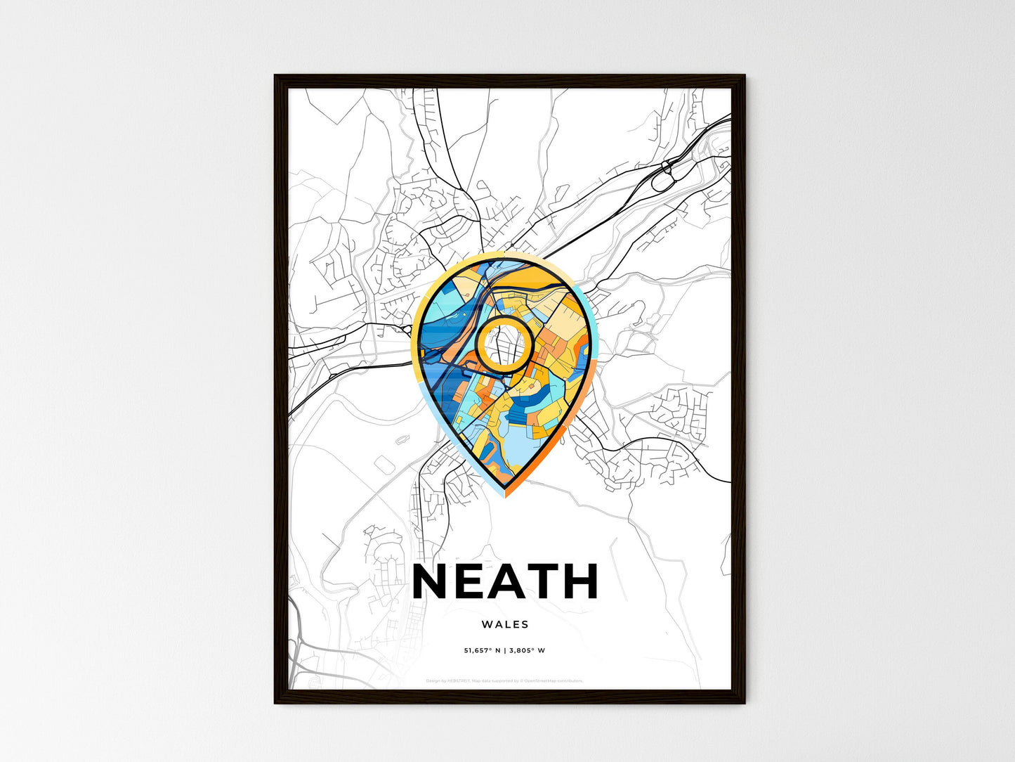 Neath Wales wedding art map with pointer icon