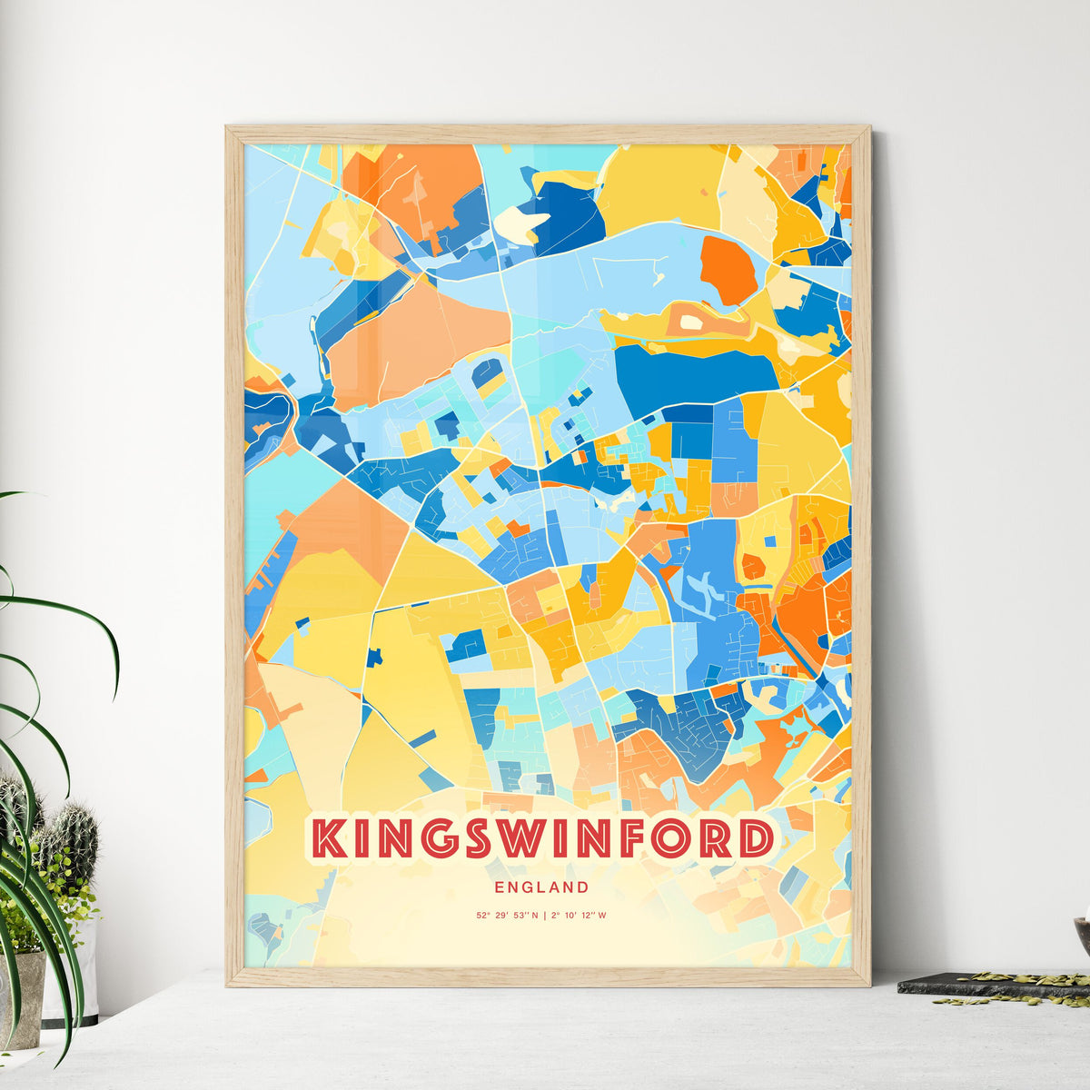 Colorful KINGSWINFORD ENGLAND Fine Art Map Blue Orange