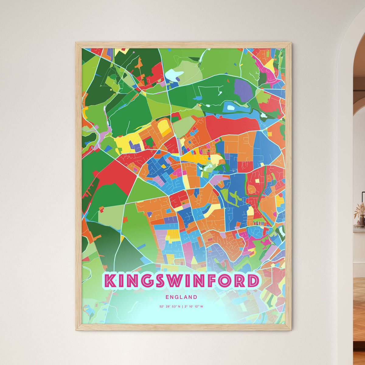 Colorful KINGSWINFORD ENGLAND Fine Art Map Crazy Colors