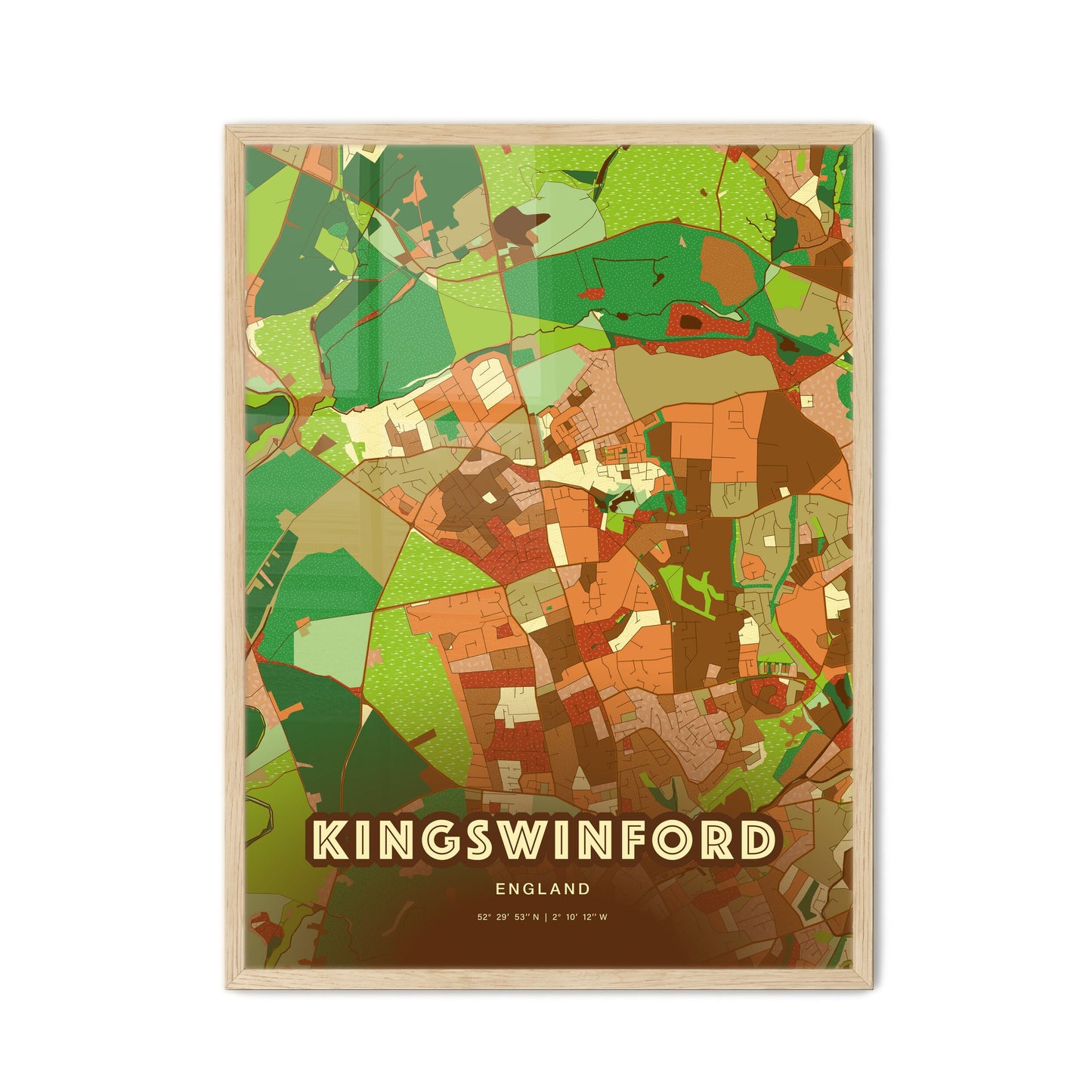 Colorful KINGSWINFORD ENGLAND Fine Art Map Farmhouse