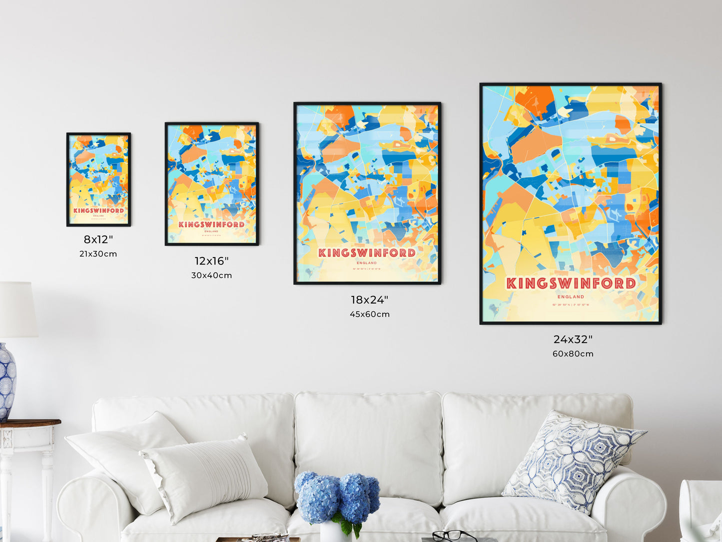 Colorful KINGSWINFORD ENGLAND Fine Art Map Blue Orange