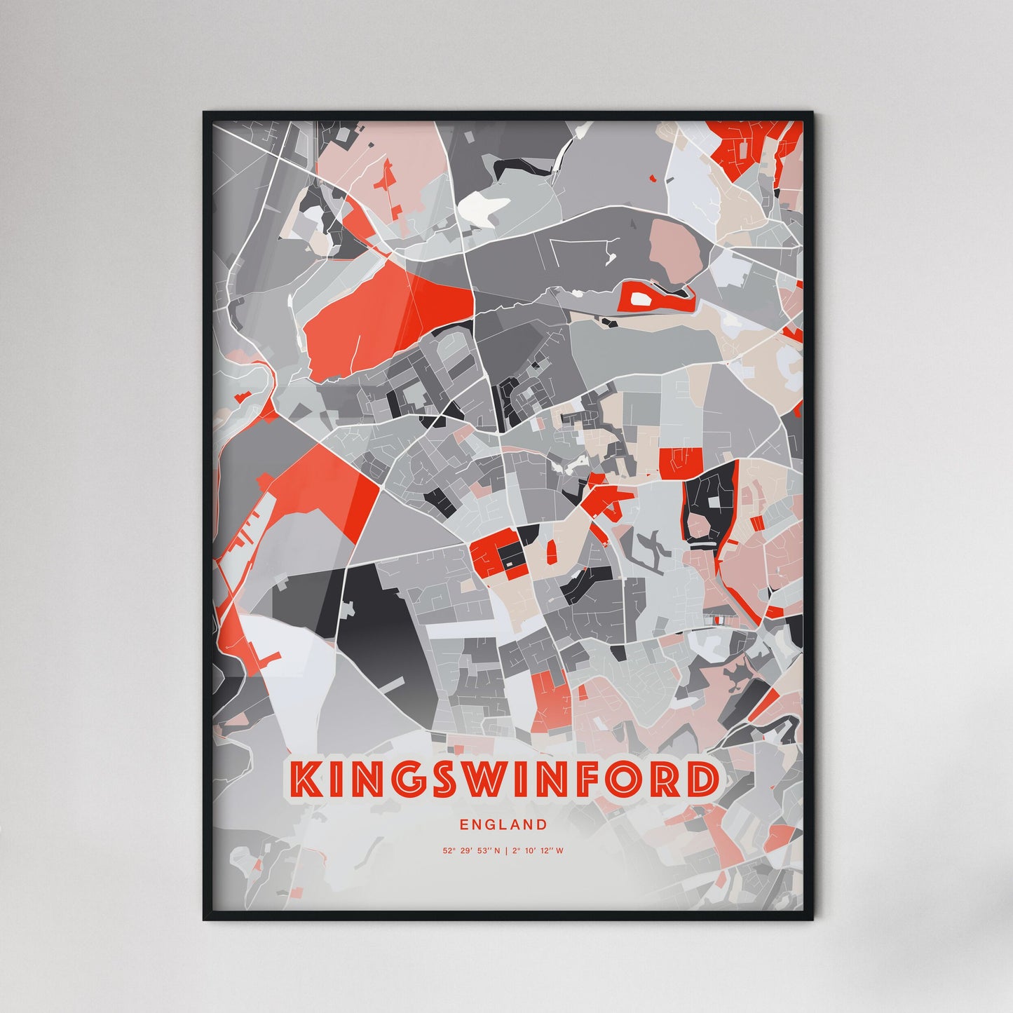 Colorful KINGSWINFORD ENGLAND Fine Art Map Modern