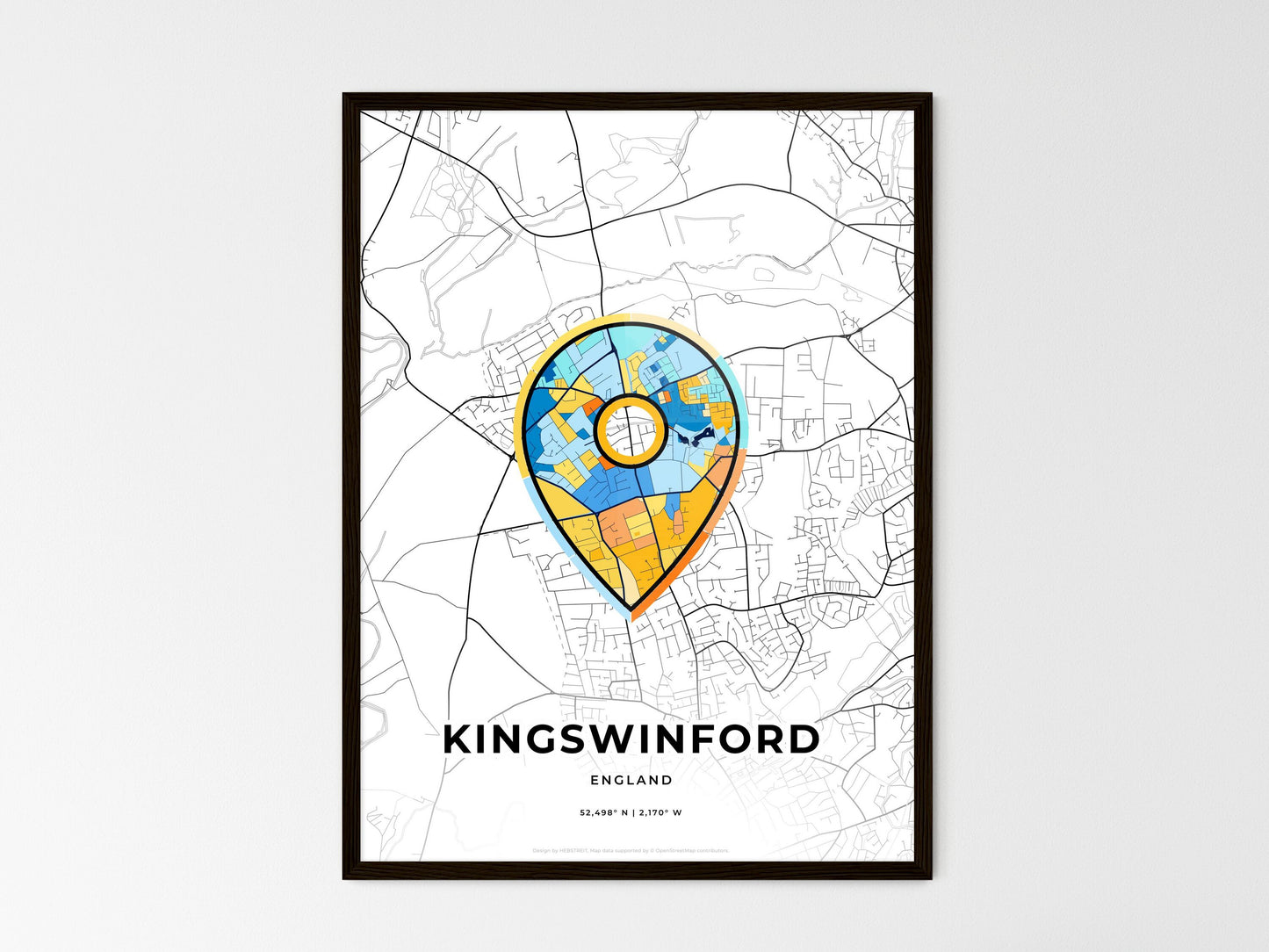 Kingswinford England wedding art map with pointer icon