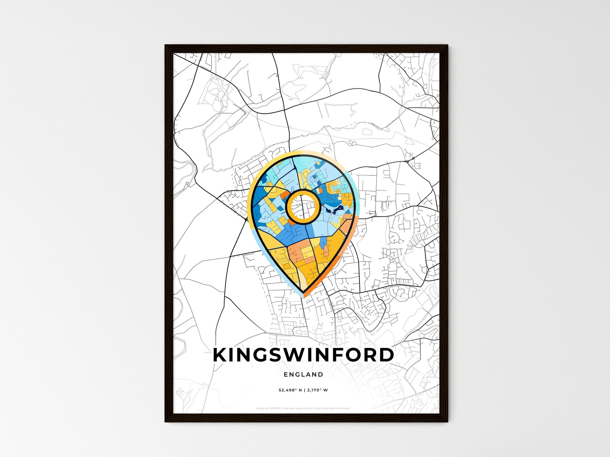 Kingswinford England wedding art map with pointer icon