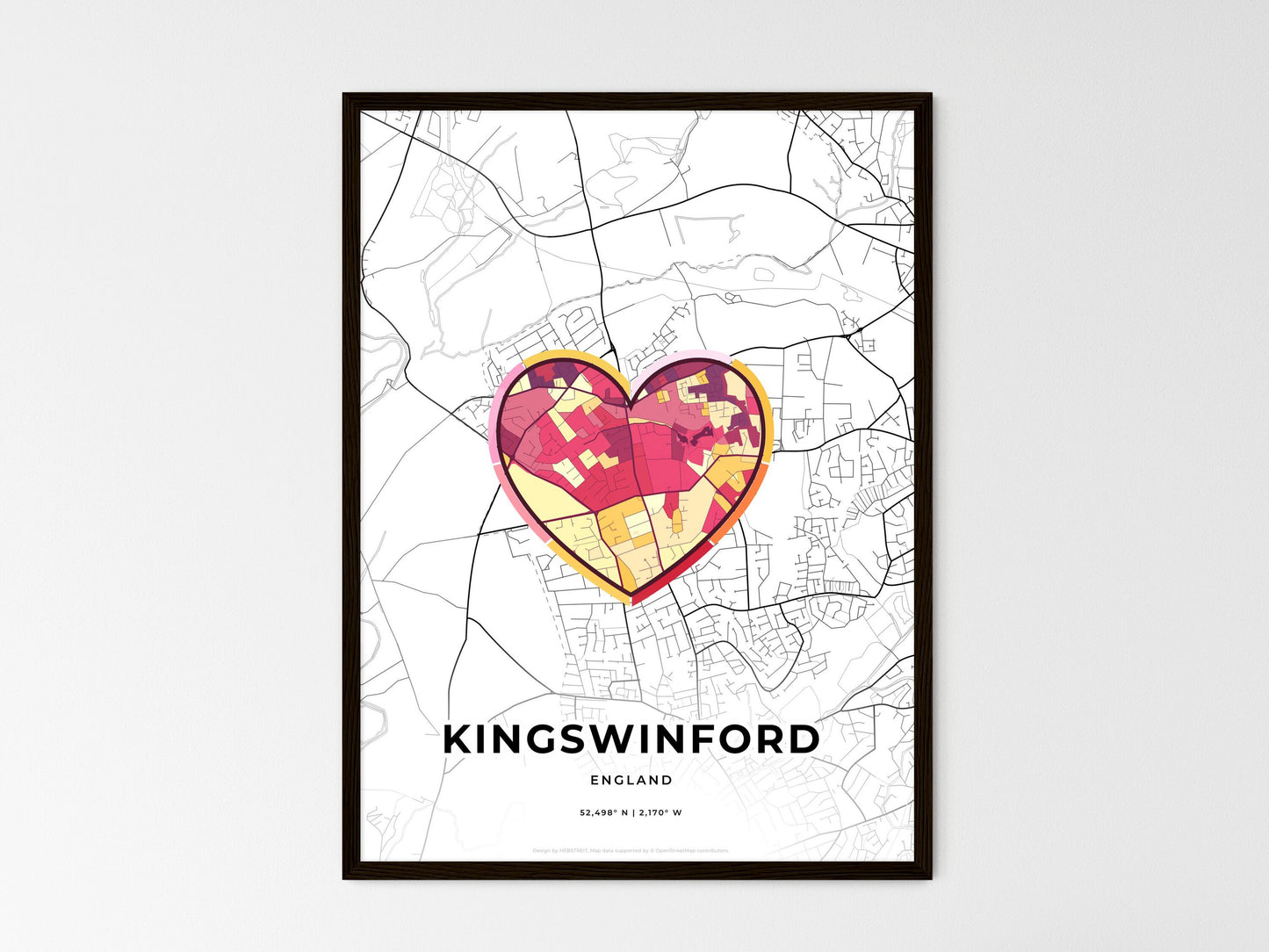 Kingswinford England wedding art map with heart icon