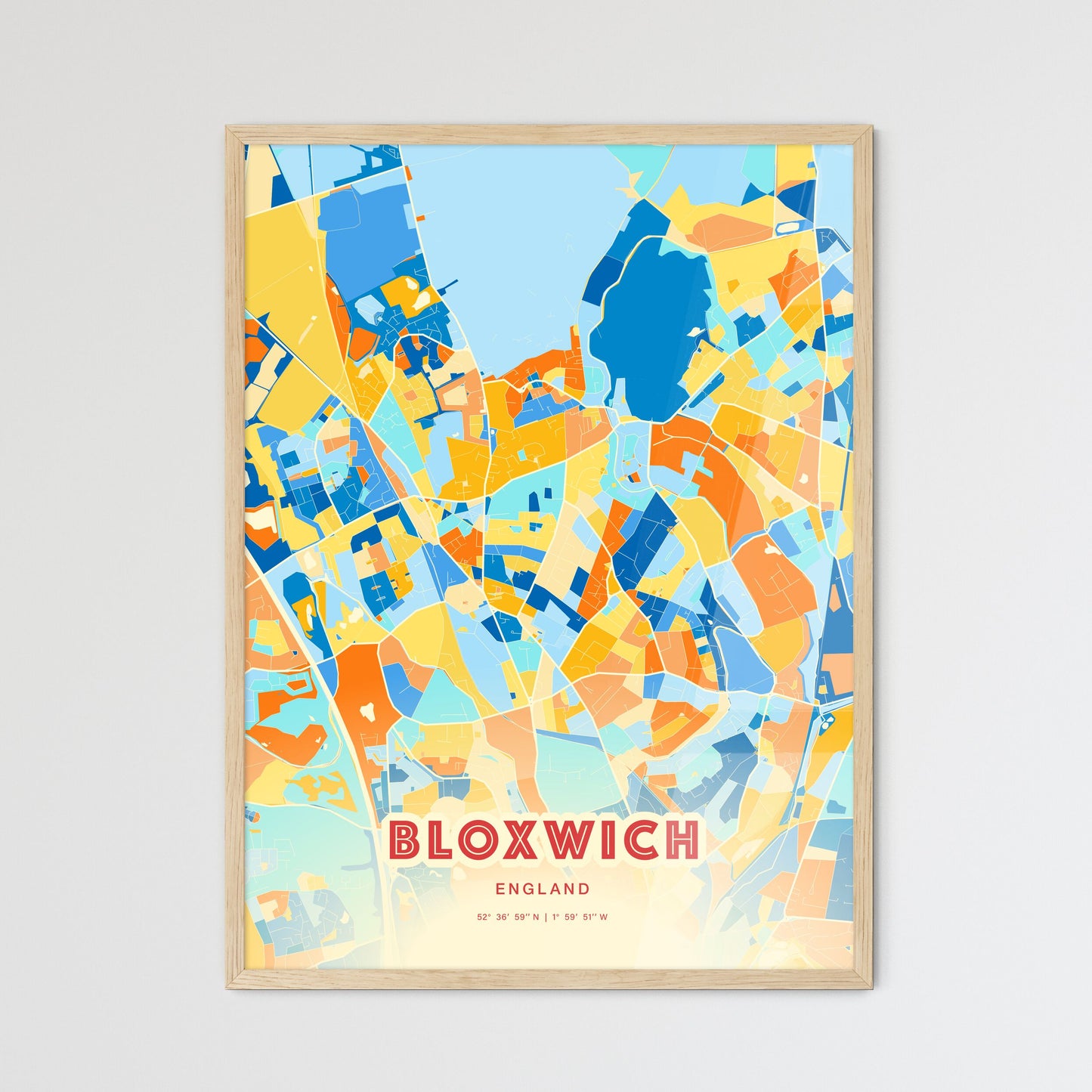 Colorful BLOXWICH ENGLAND Fine Art Map Blue Orange