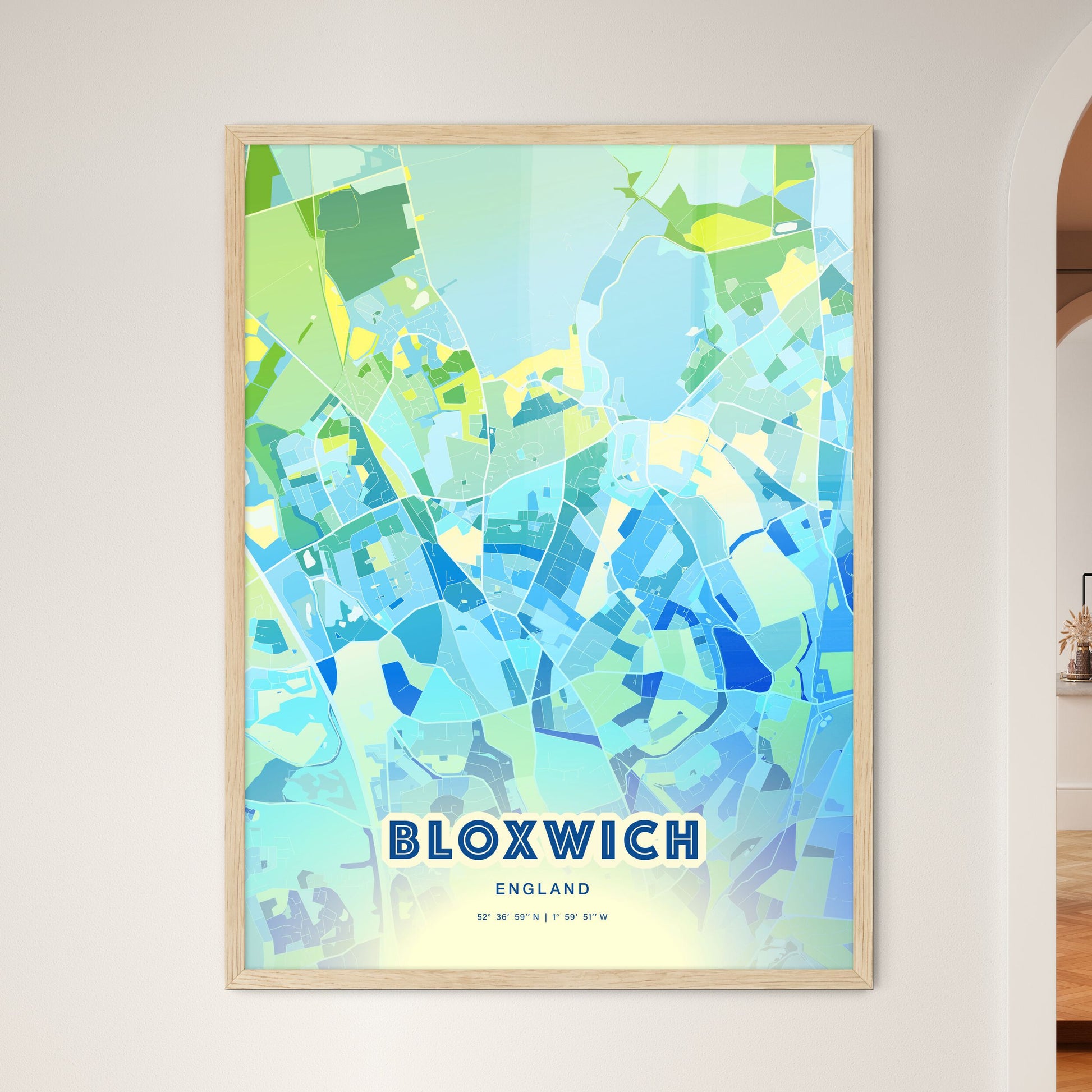 Colorful BLOXWICH ENGLAND Fine Art Map Cool Blue