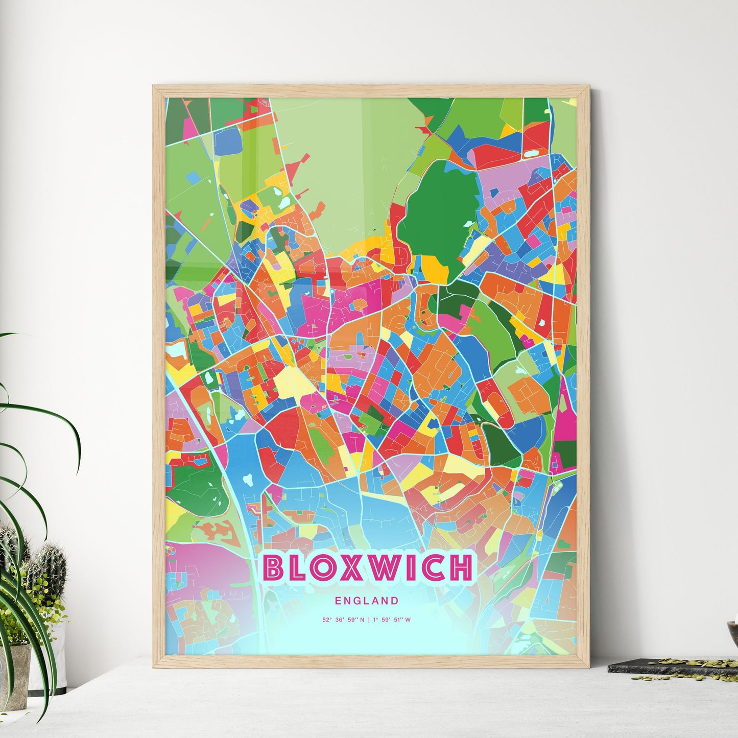 Colorful BLOXWICH ENGLAND Fine Art Map Crazy Colors
