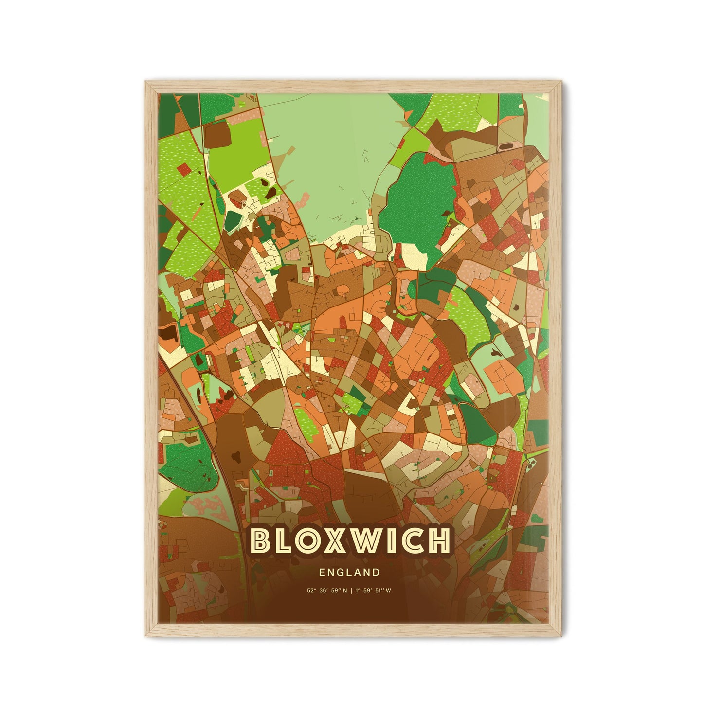 Colorful BLOXWICH ENGLAND Fine Art Map Farmhouse