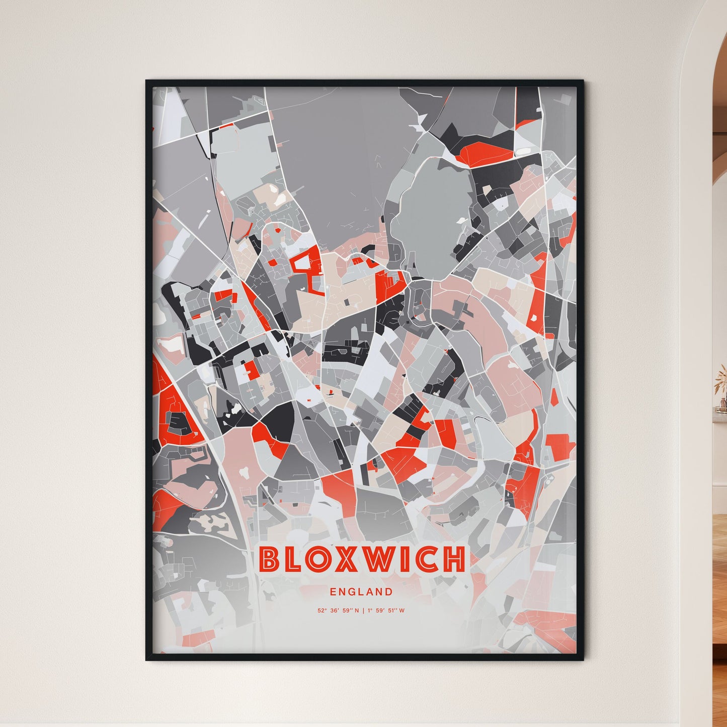 Colorful BLOXWICH ENGLAND Fine Art Map Modern