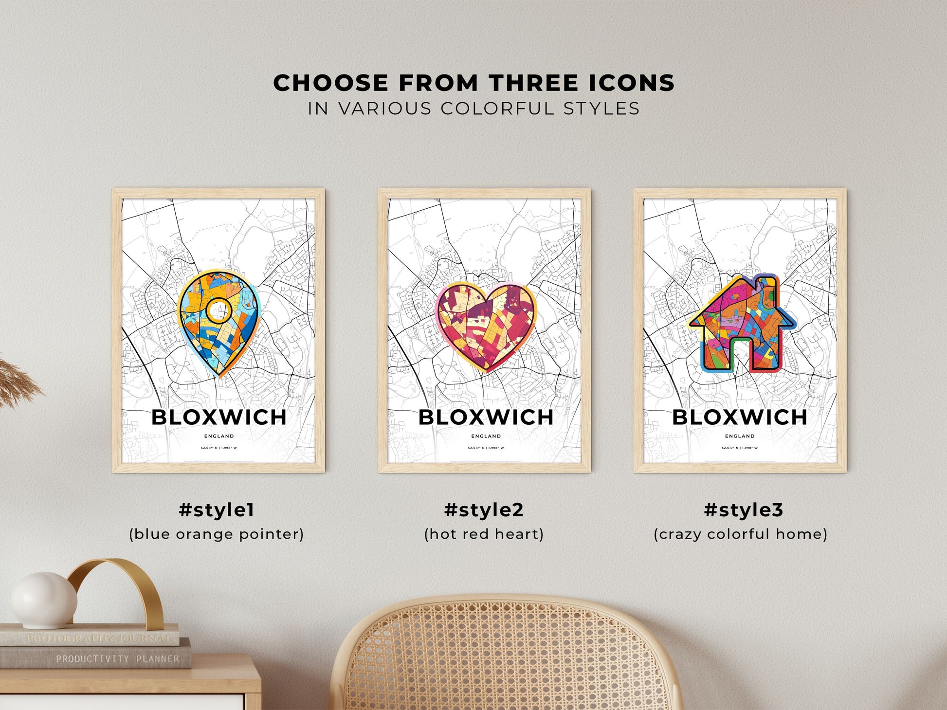 Bloxwich England maps with colorful icons