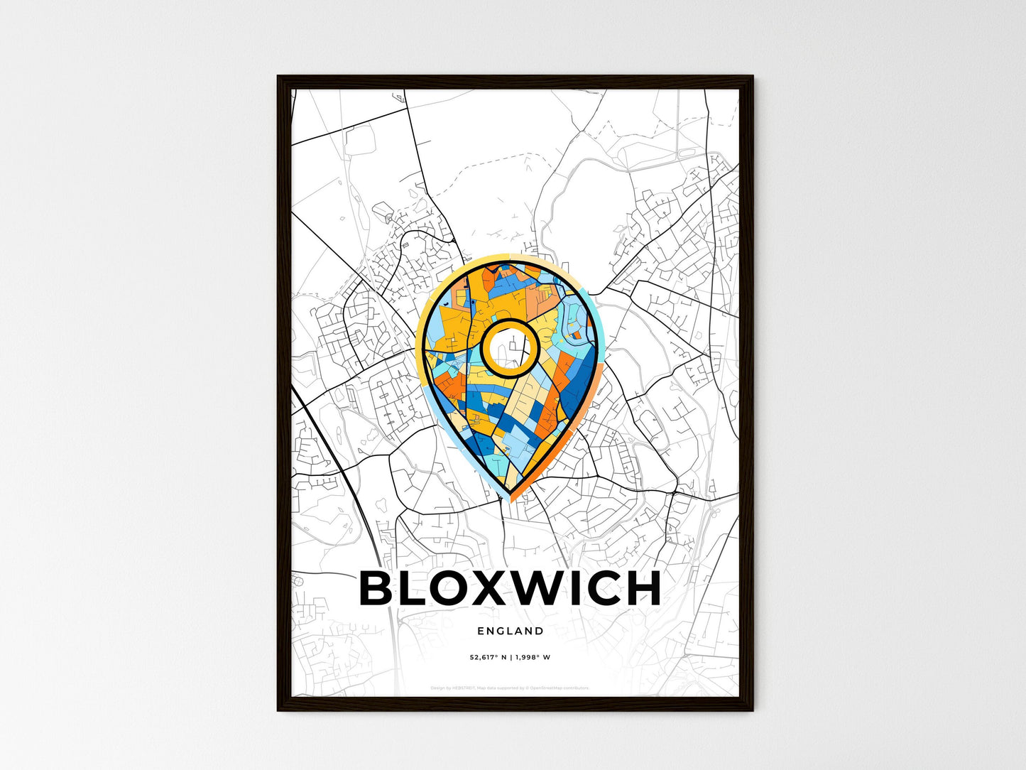 Bloxwich England wedding art map with pointer icon