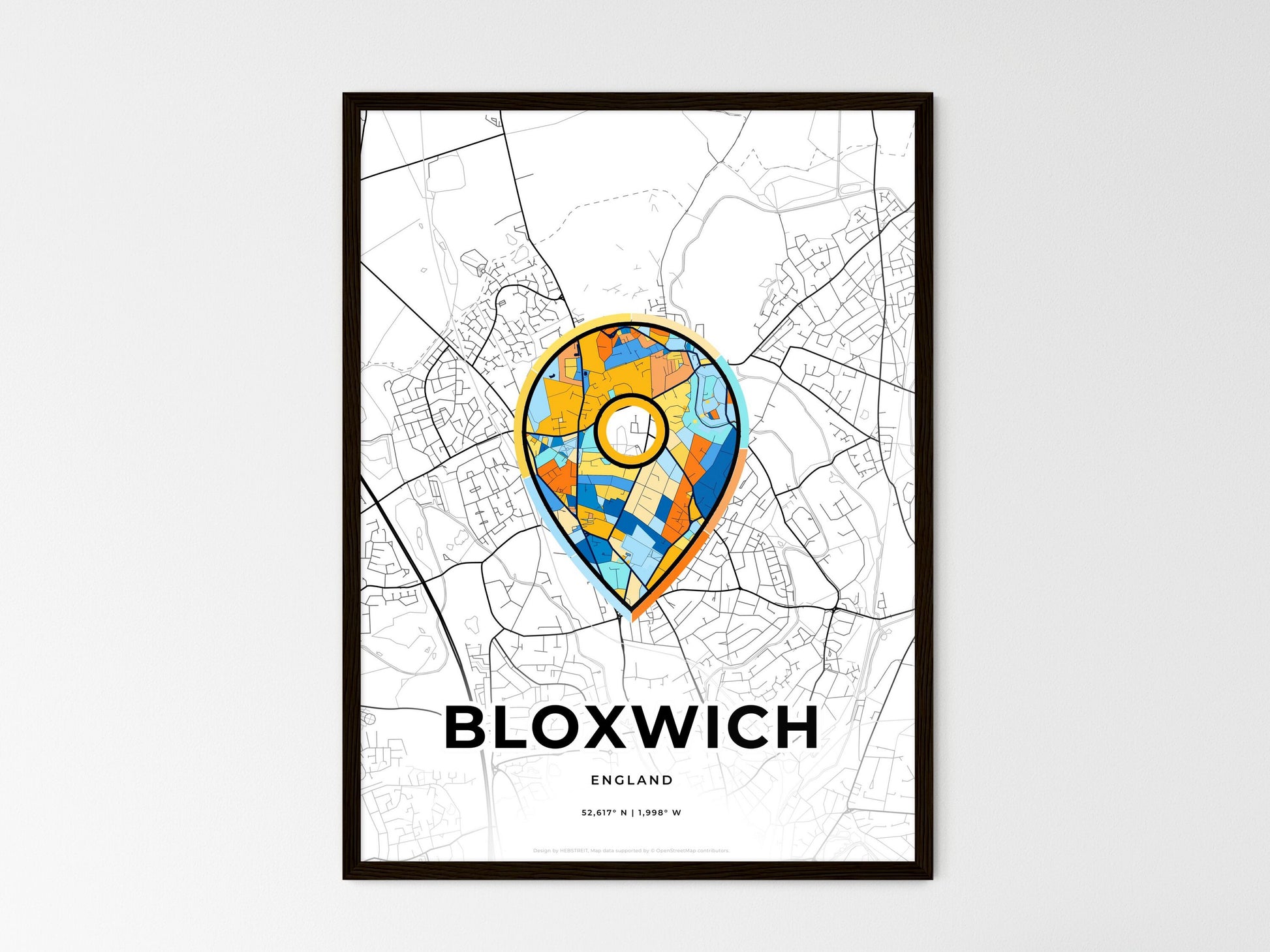 Bloxwich England wedding art map with pointer icon