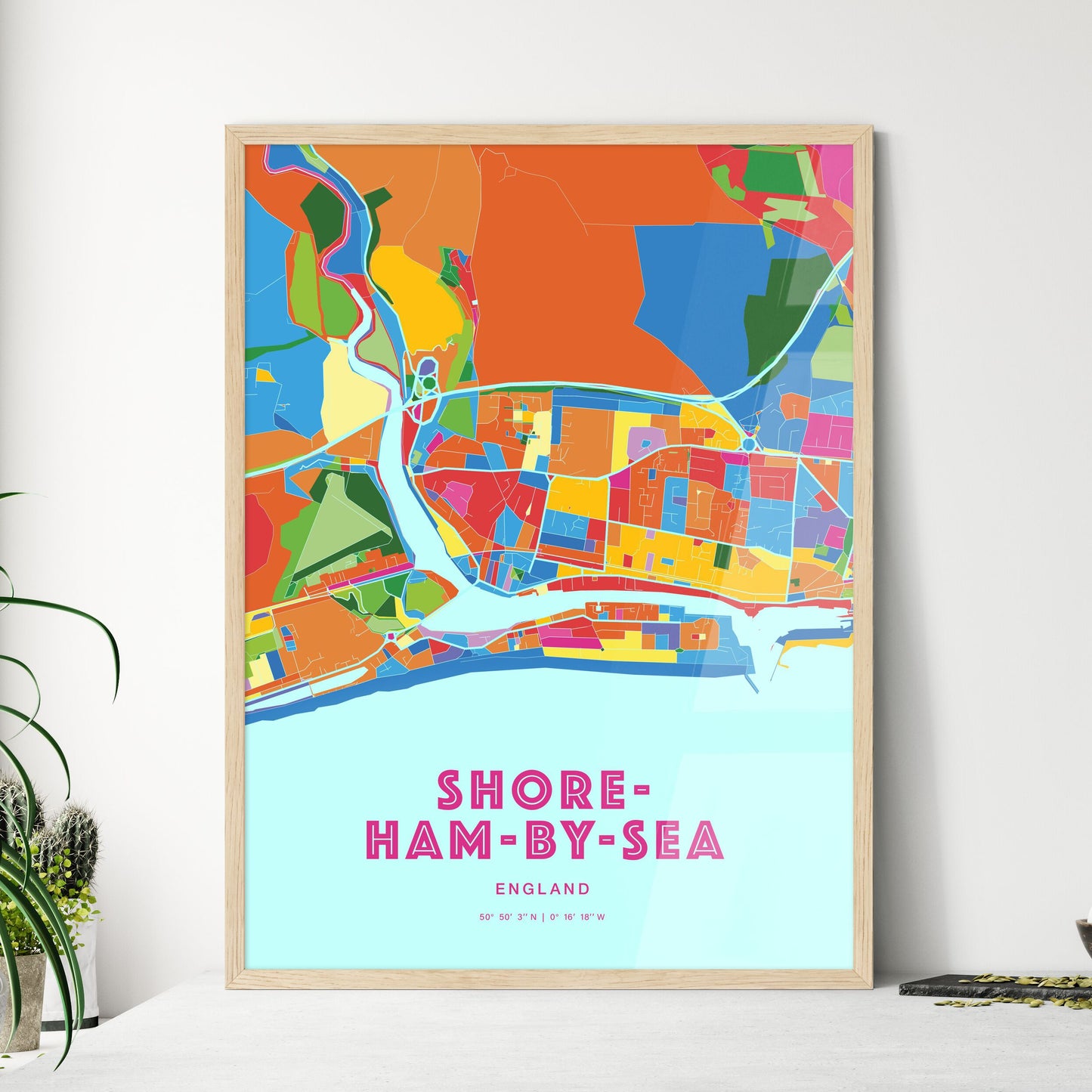 Colorful SHOREHAM-BY-SEA ENGLAND Fine Art Map Crazy Colors