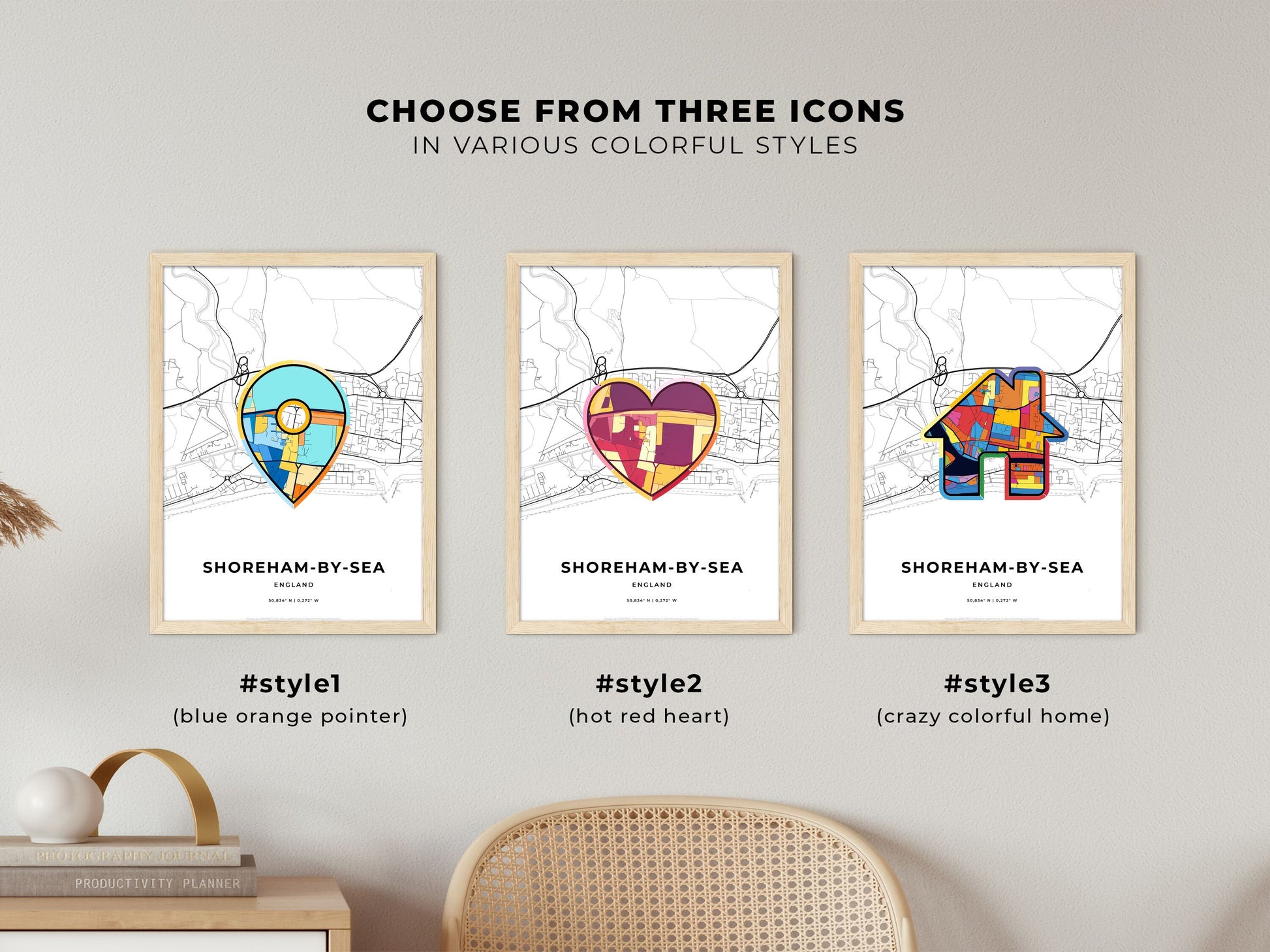 Shoreham-By-Sea England maps with colorful icons