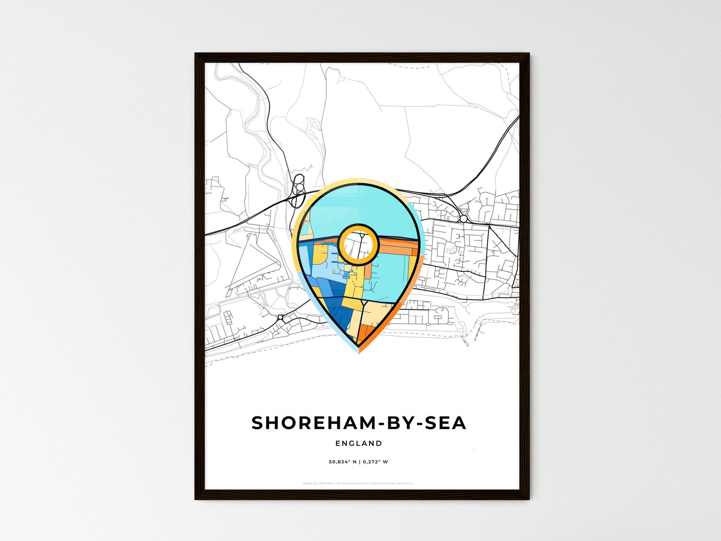 Shoreham-By-Sea England wedding art map with pointer icon