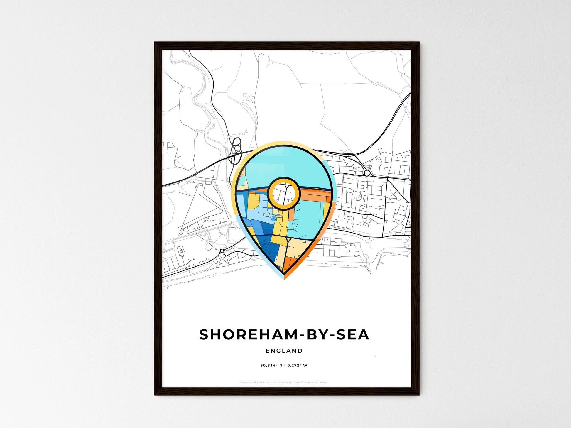 Shoreham-By-Sea England wedding art map with pointer icon