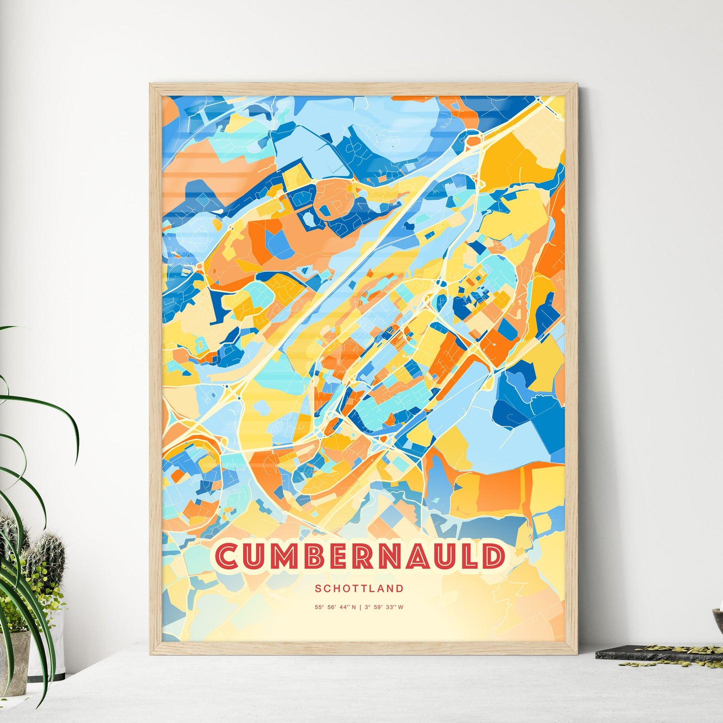 Colorful CUMBERNAULD SCOTLAND Fine Art Map Blue Orange