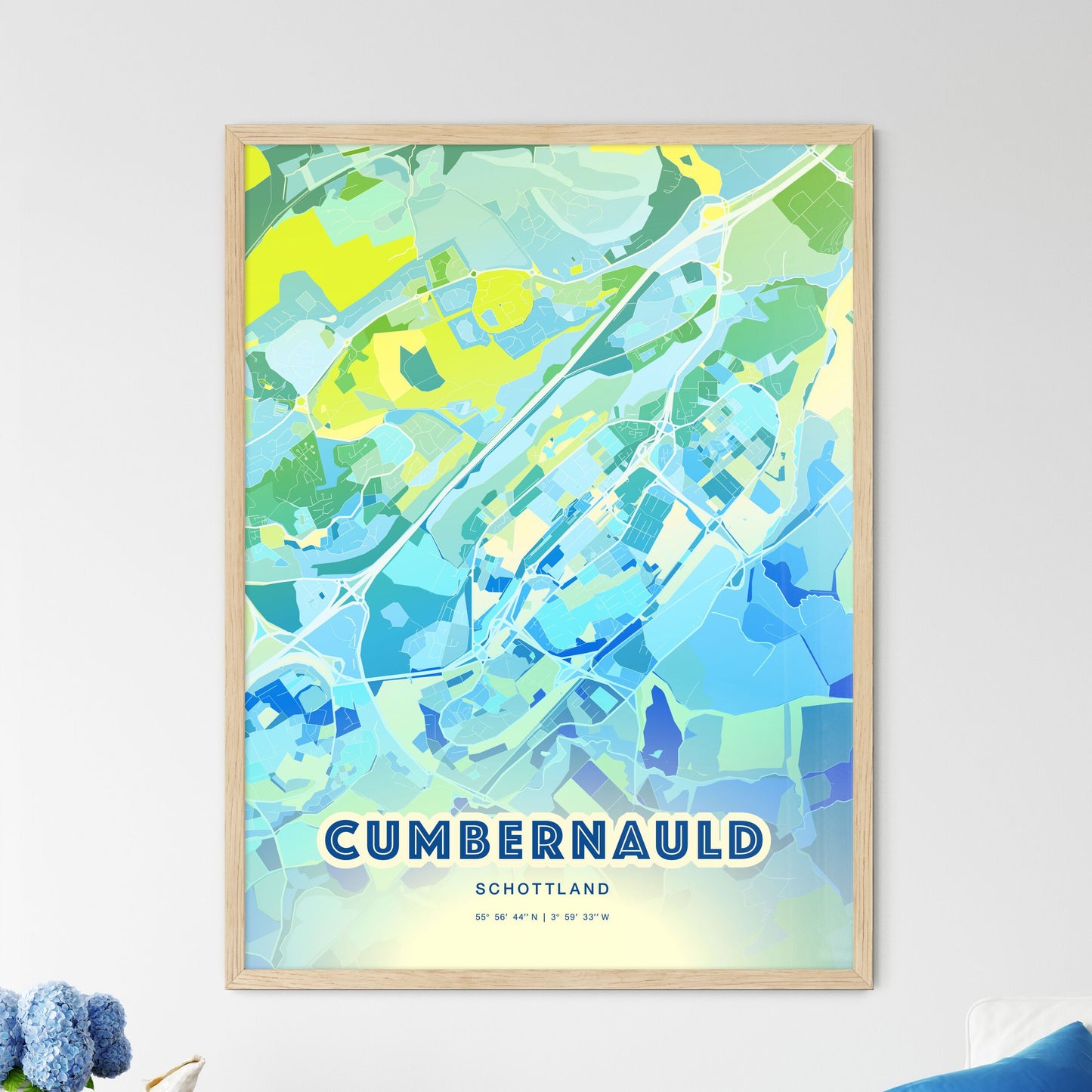 Colorful CUMBERNAULD SCOTLAND Fine Art Map Cool Blue