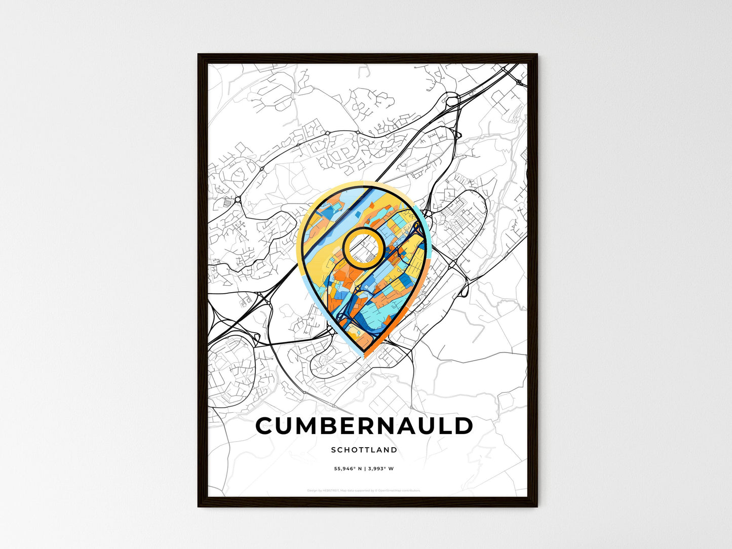 Cumbernauld Scotland wedding art map with pointer icon